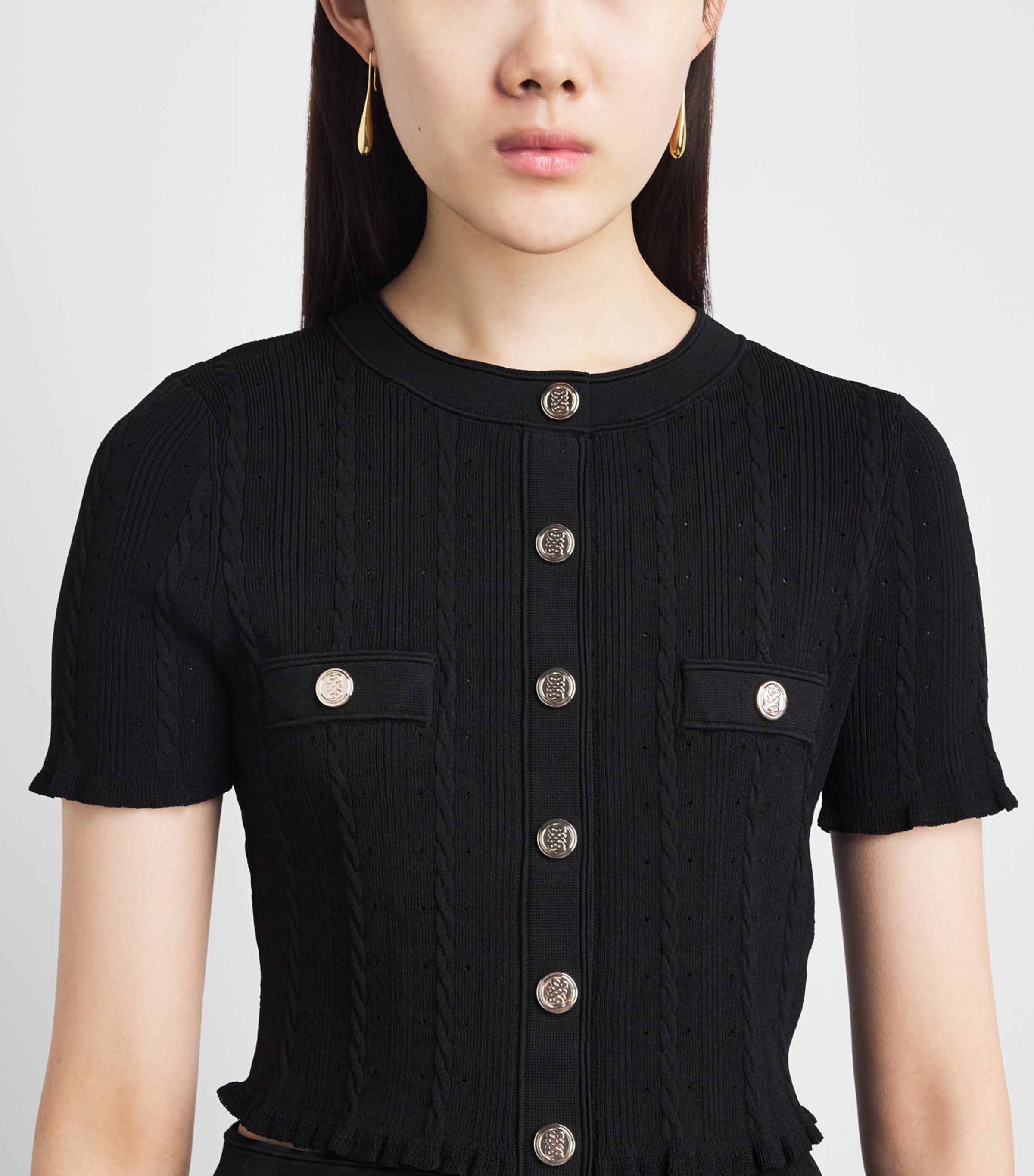 Sandro Paris Womens Pointelle-Knit Cropped Cardigan Black Image 3