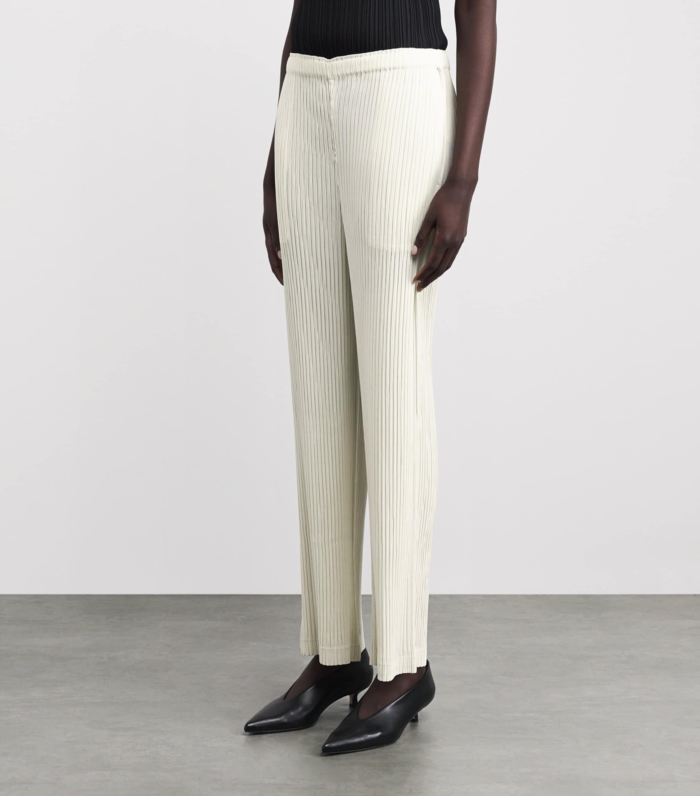 Issey Miyake Womens Hatching Pleats Straight Leg Trousers Off White Image 4