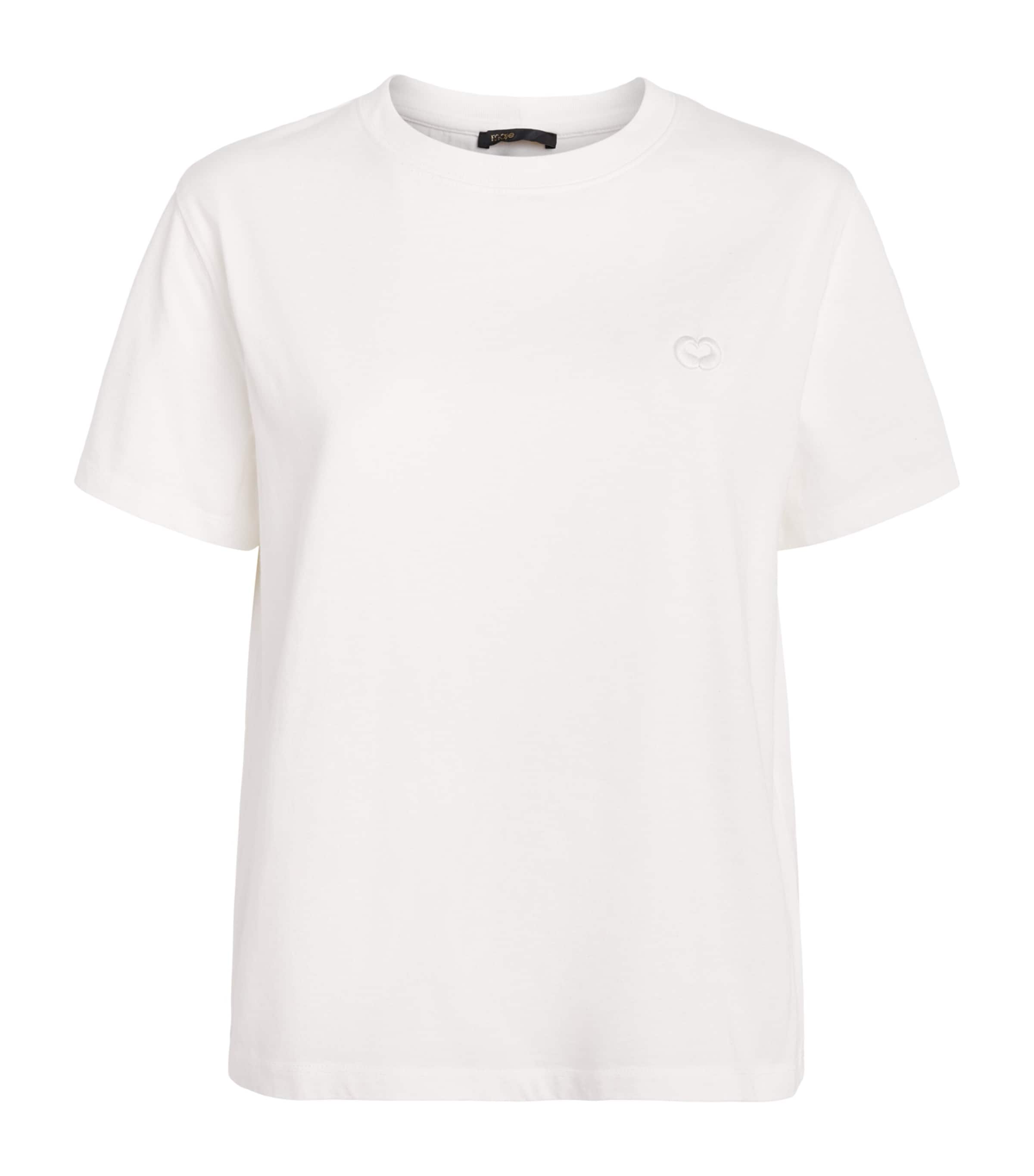 Maje Womens Cotton Embroidered Logo T-Shirt White Image 1