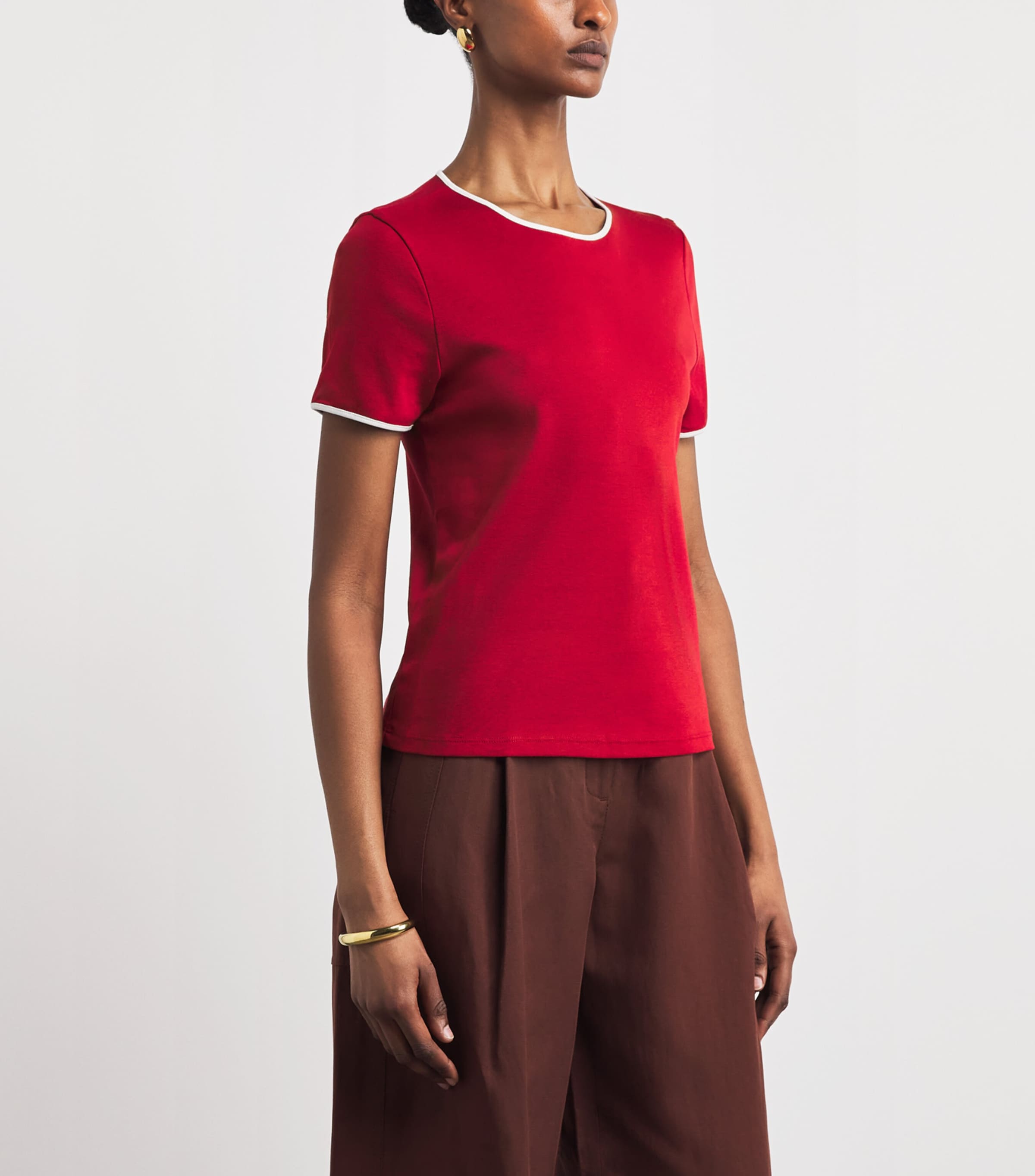ME+EM Womens Organic Cotton Slim T-Shirt Deep Red/cream Image 4