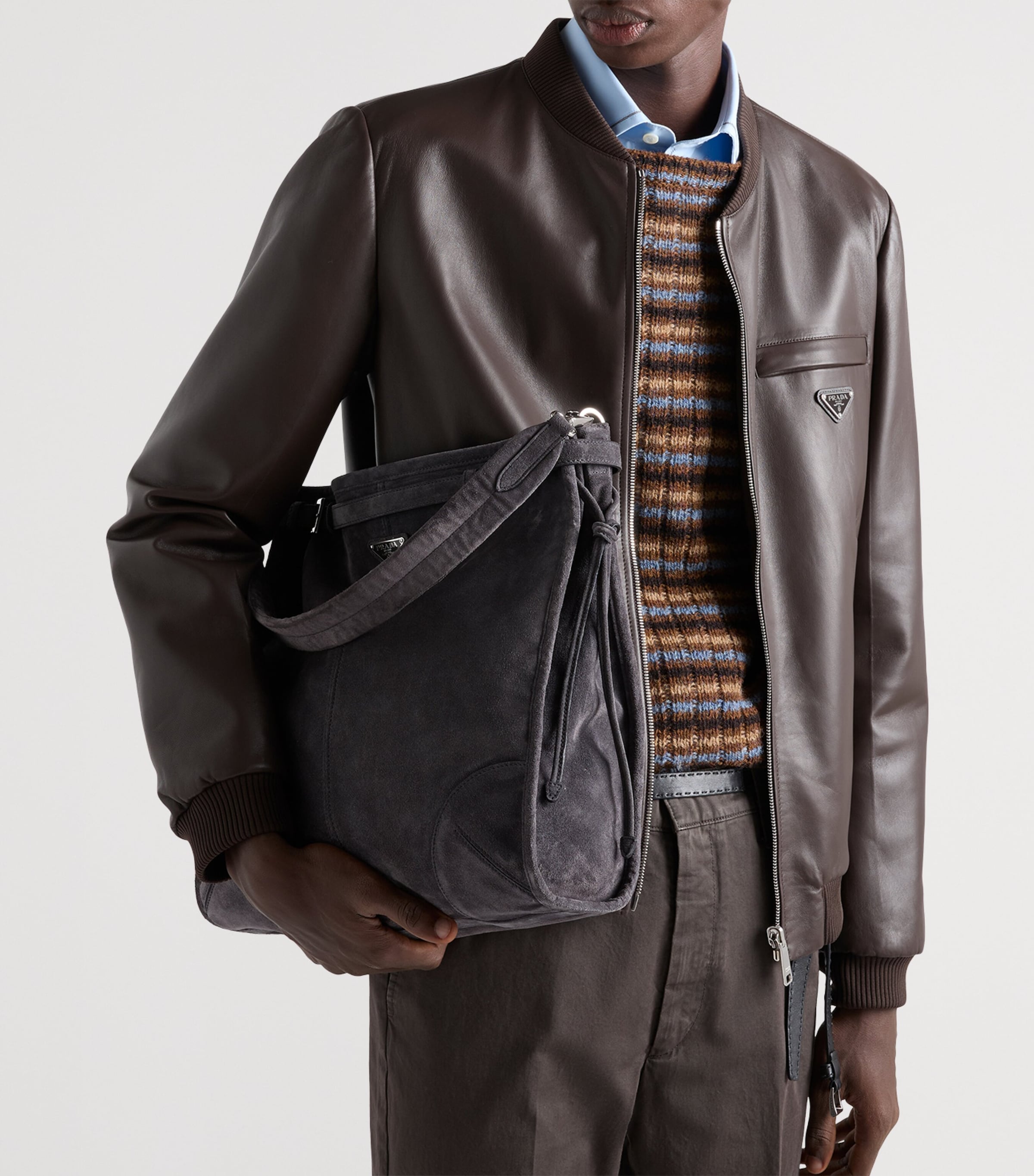 Prada Mens Reversible Nappa Leather Bomber Jacket Brown Image 3