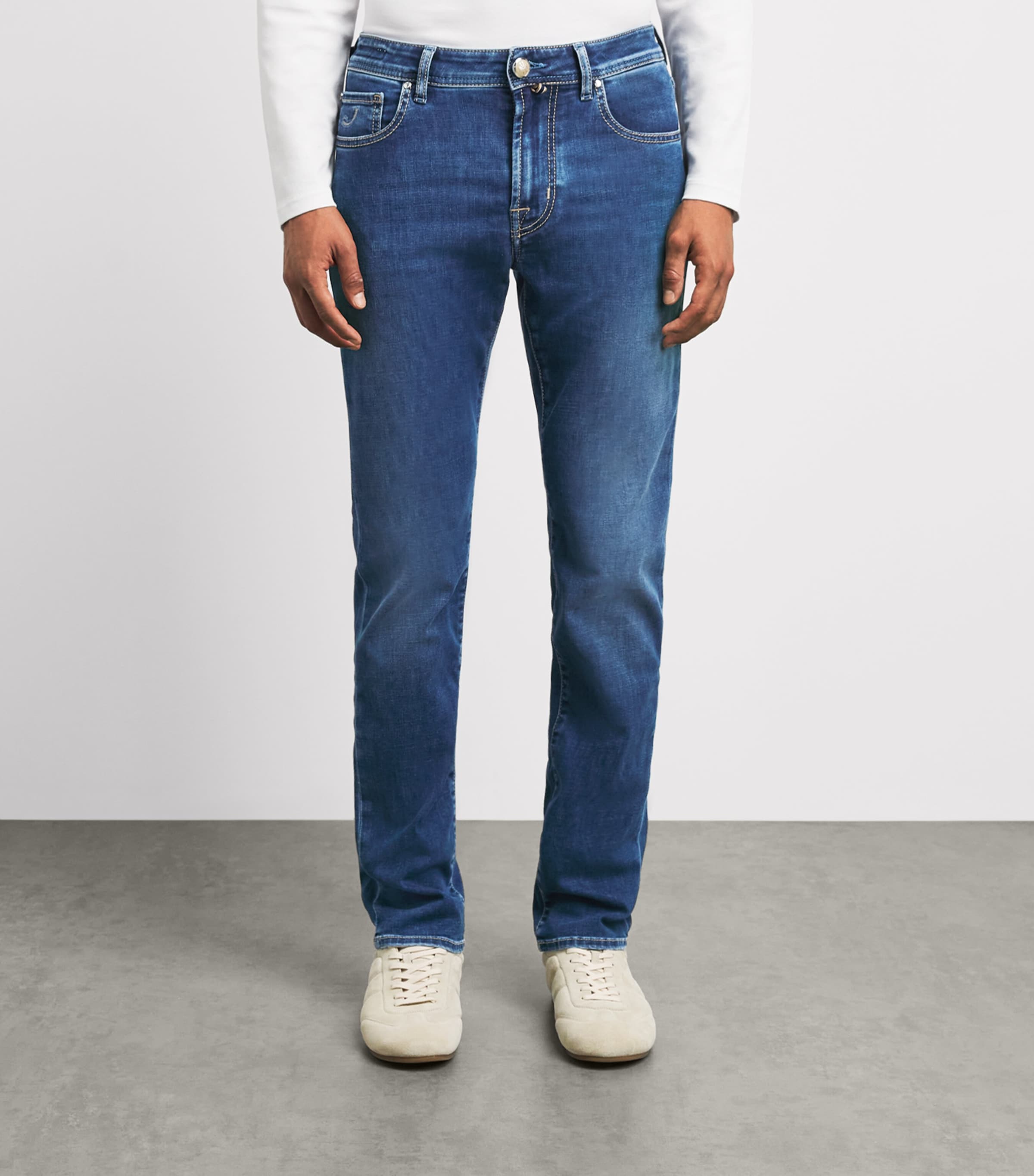 Jacob Cohën Mens Pony Hair-Patch Bard Tapered Jeans Light Blue Image 4