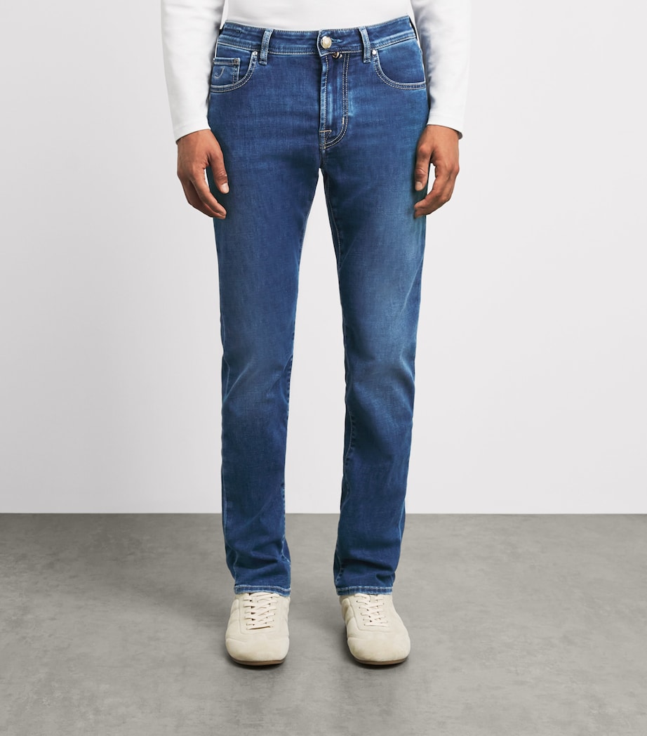 Jacob Cohën Mens Pony Hair-Patch Bard Tapered Jeans Light Blue Image 4