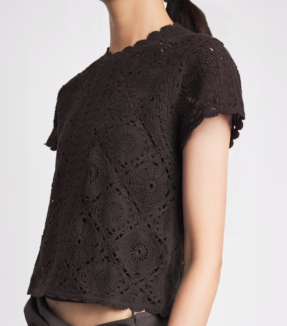 ME+EM Womens Framed Crochet T-Shirt Cocoa Brown Image 3