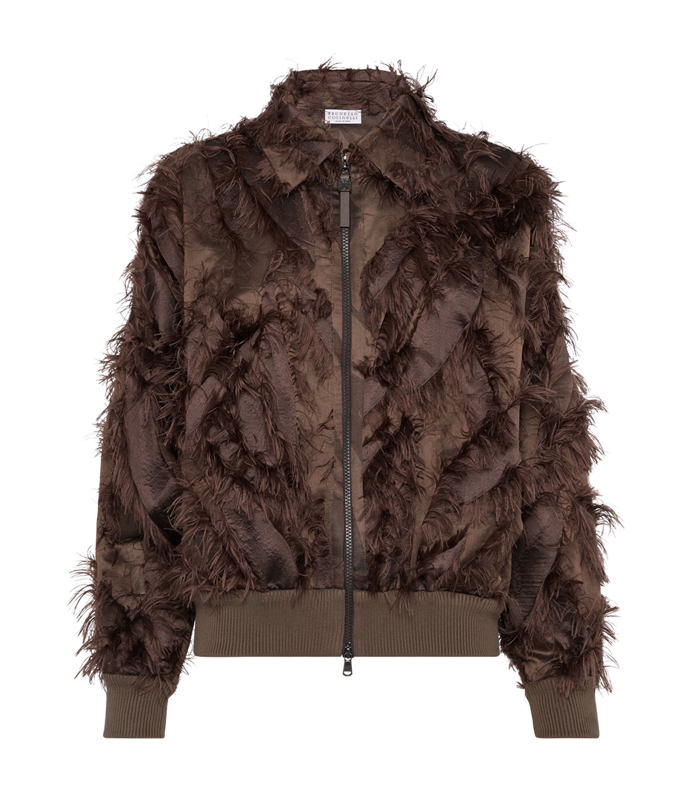 Brunello Cucinelli Dracaena Fringed-details Bomber Jacket In Brown