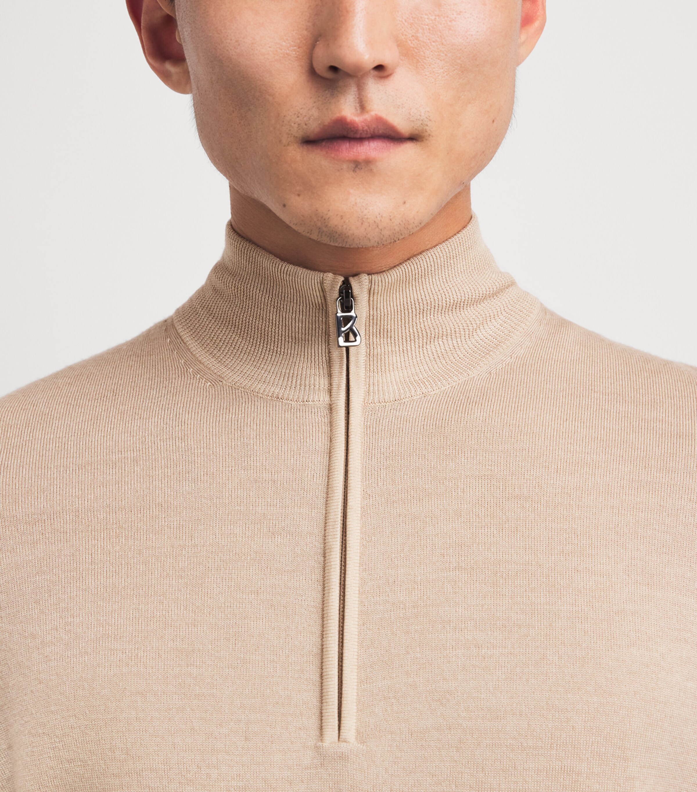 Bogner Mens Virgin Wool Ouri Quarter-Zip Sweater Beige Image 3