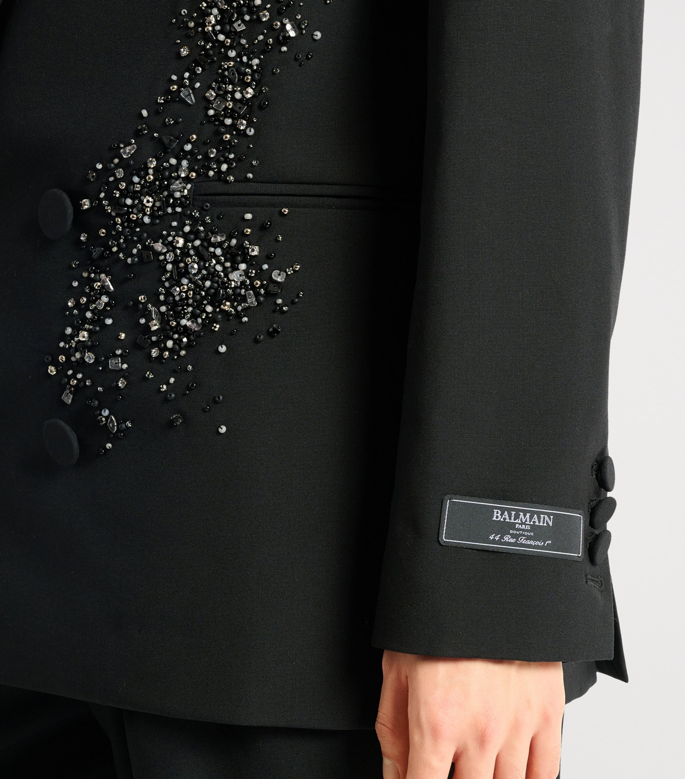Balmain Mens Wool Embroidered Double-Breasted Blazer Eaa Multi Noir Image 5