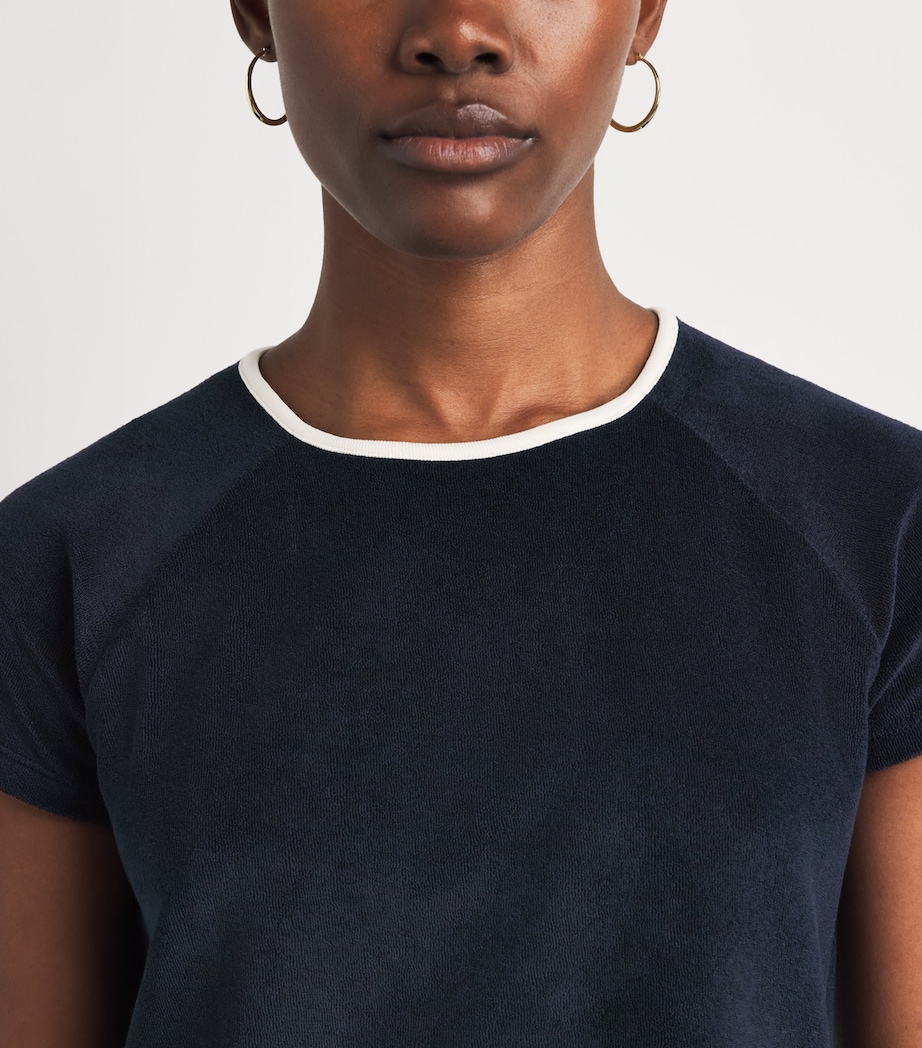 ME+EM Womens Organic Cotton-Blend Terry Baby T-Shirt Navy/cream Image 3