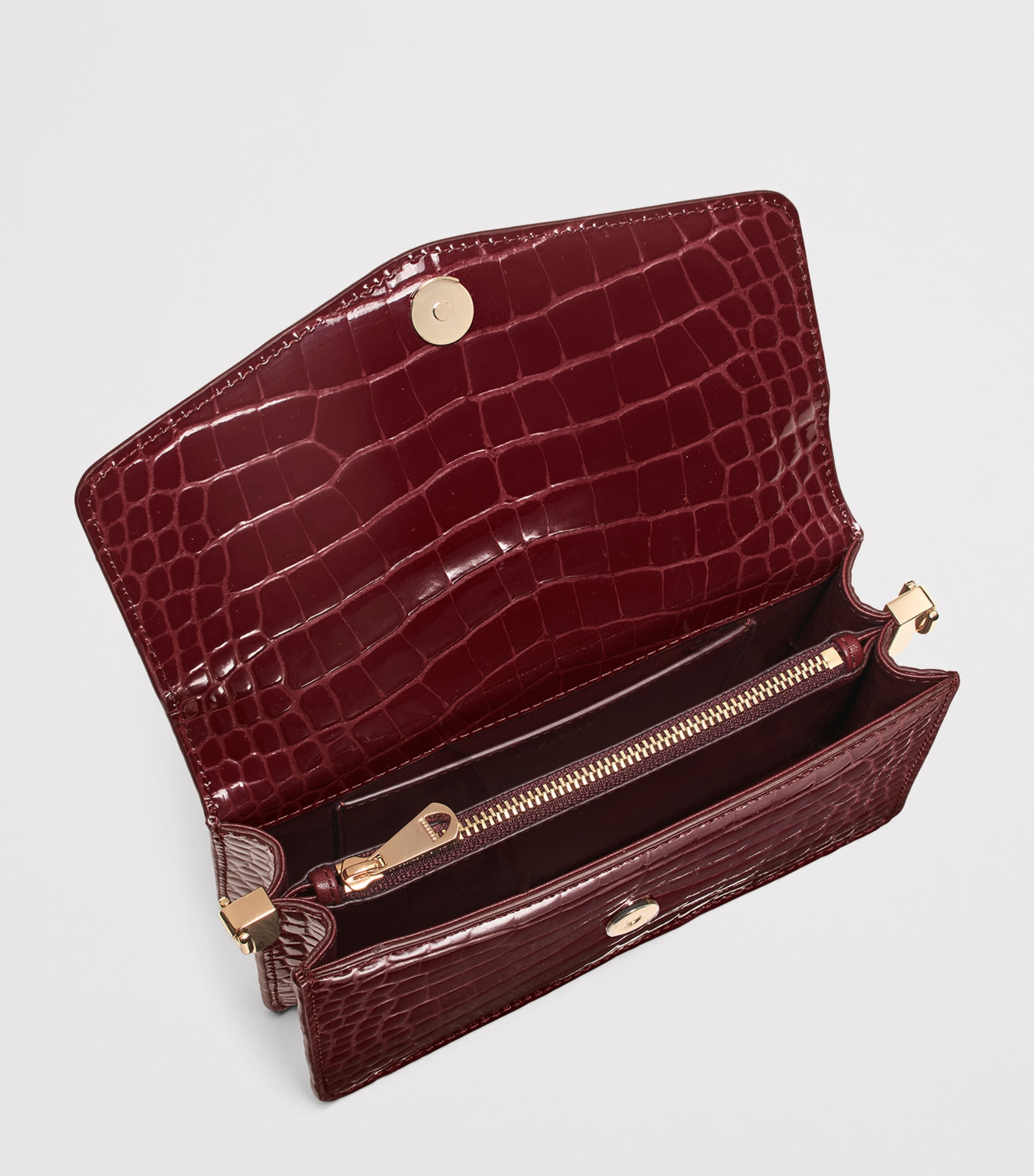 Leather Croc-Embossed Eliza Clutch Bag MERLOT Image 5