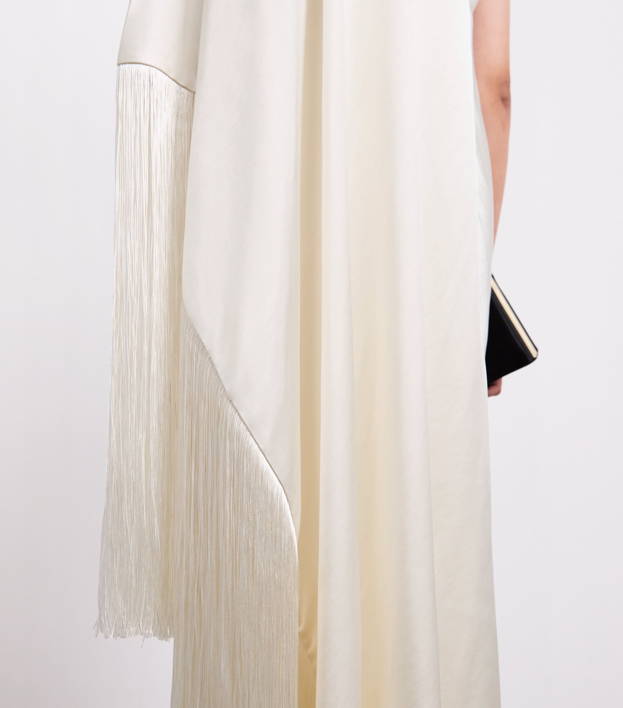 Self-Portrait Womens Satin Fringe Maxi Dress Cream Image 5