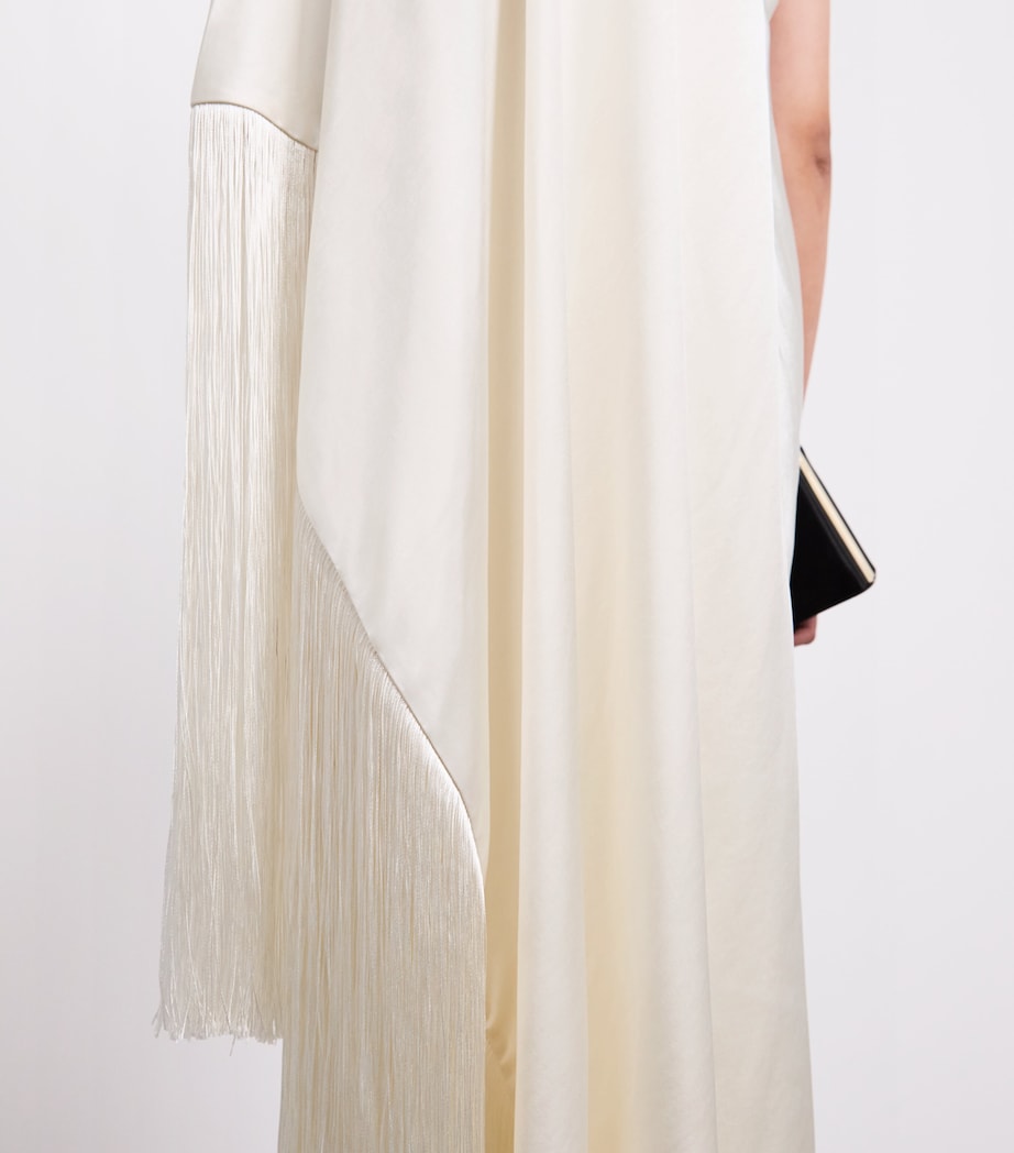 Self-Portrait Womens Satin Fringe Maxi Dress Cream Image 5