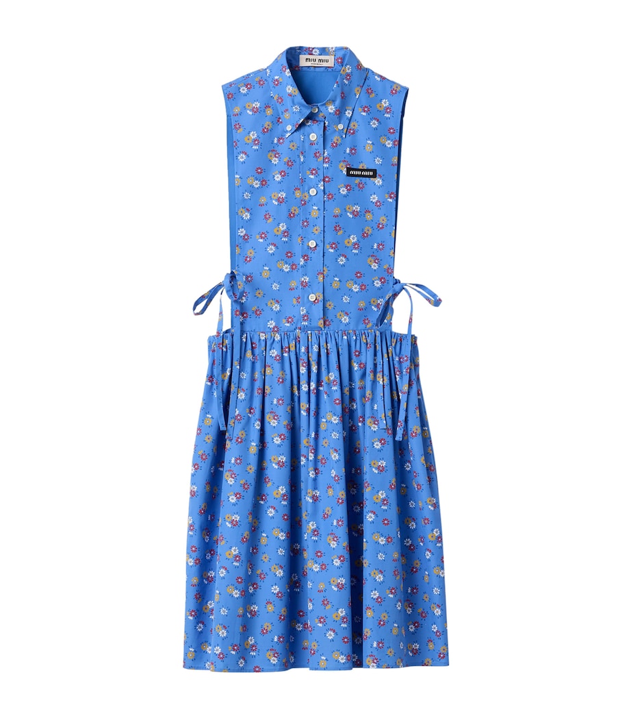 Miu Miu Womens Cotton Poplin Floral Mini Dress Light Blue Image 1