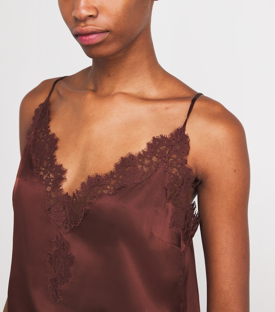 DÔEN Womens Silk Lace-Trim Kira Top Café Brun Image 6
