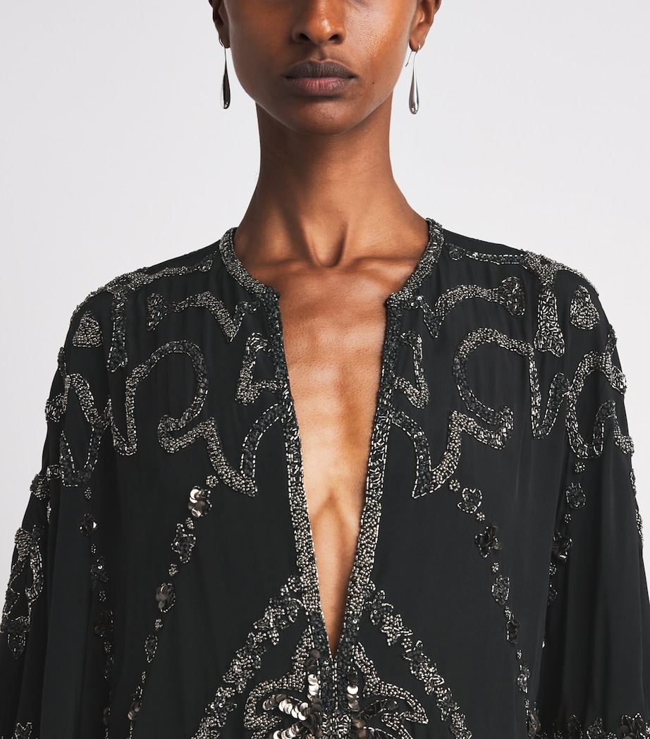 Johanna Ortiz Womens Silk Mystical Gaucho Cape Dress Black Image 3