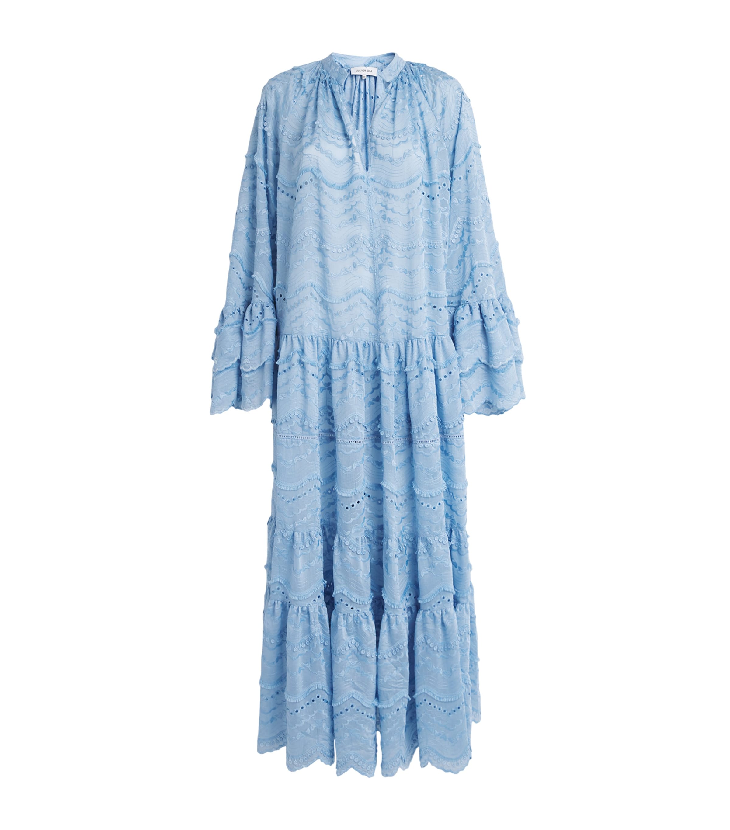 Lug Von Siga Donna Ruffled Cotton-blend Maxi Dress In Blue