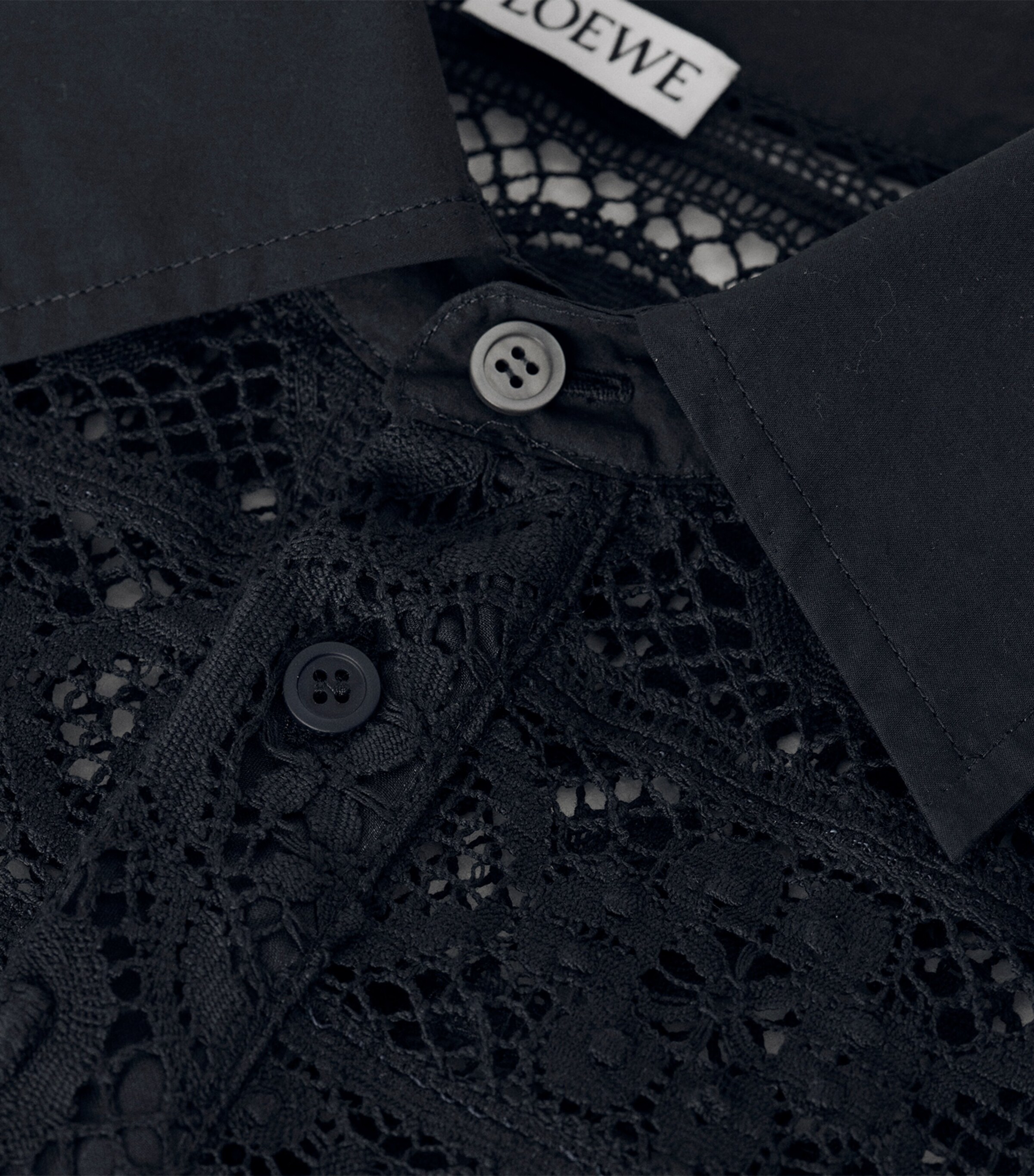 Loewe Paula's Ibiza ブラックポロシャツ LOEWE Navy x Paula's Ibiza Cotton-Blend Lace Panelled Shirt