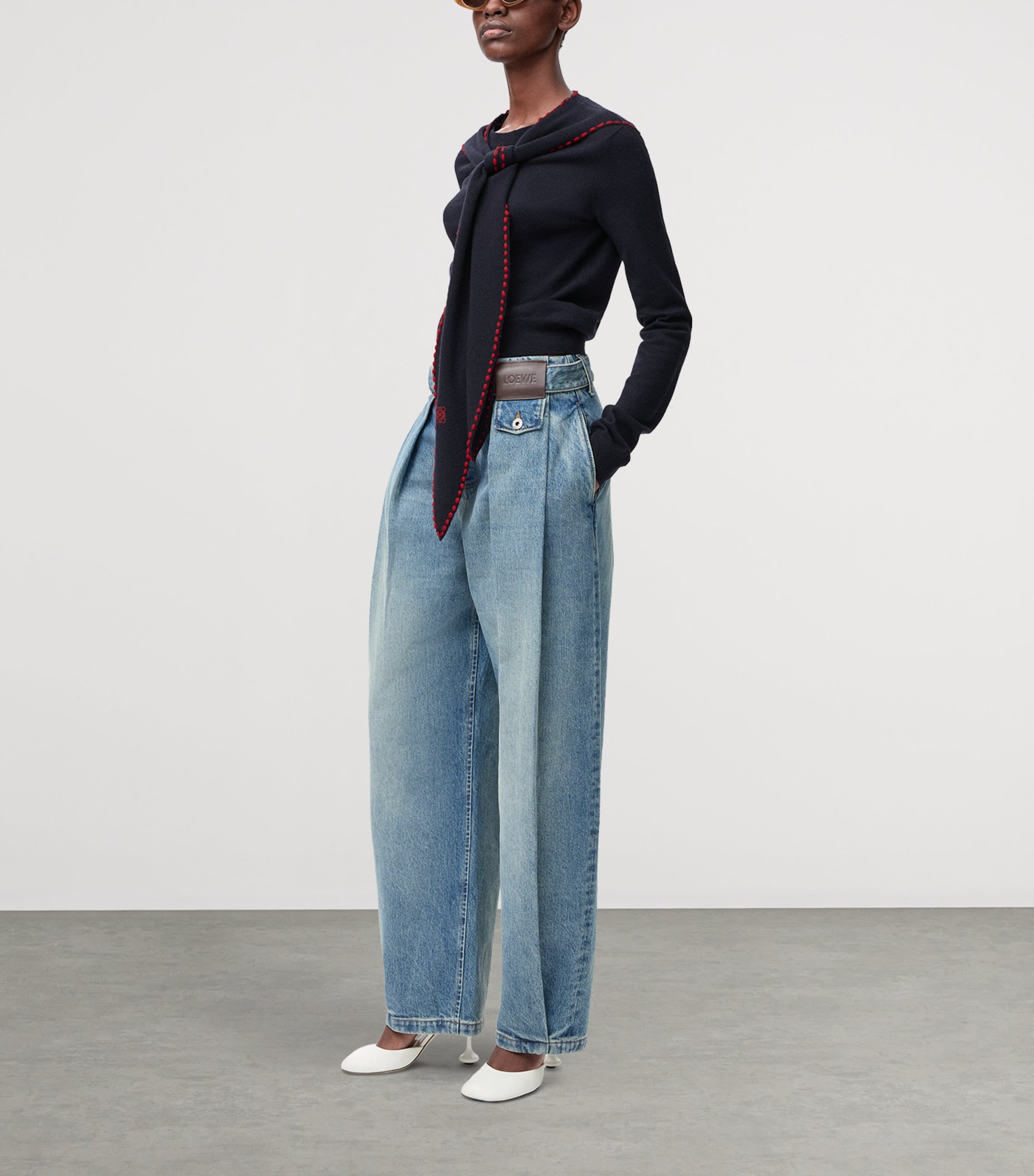 Wool-Blend Scarf Sweater NAVY/RED Image 2