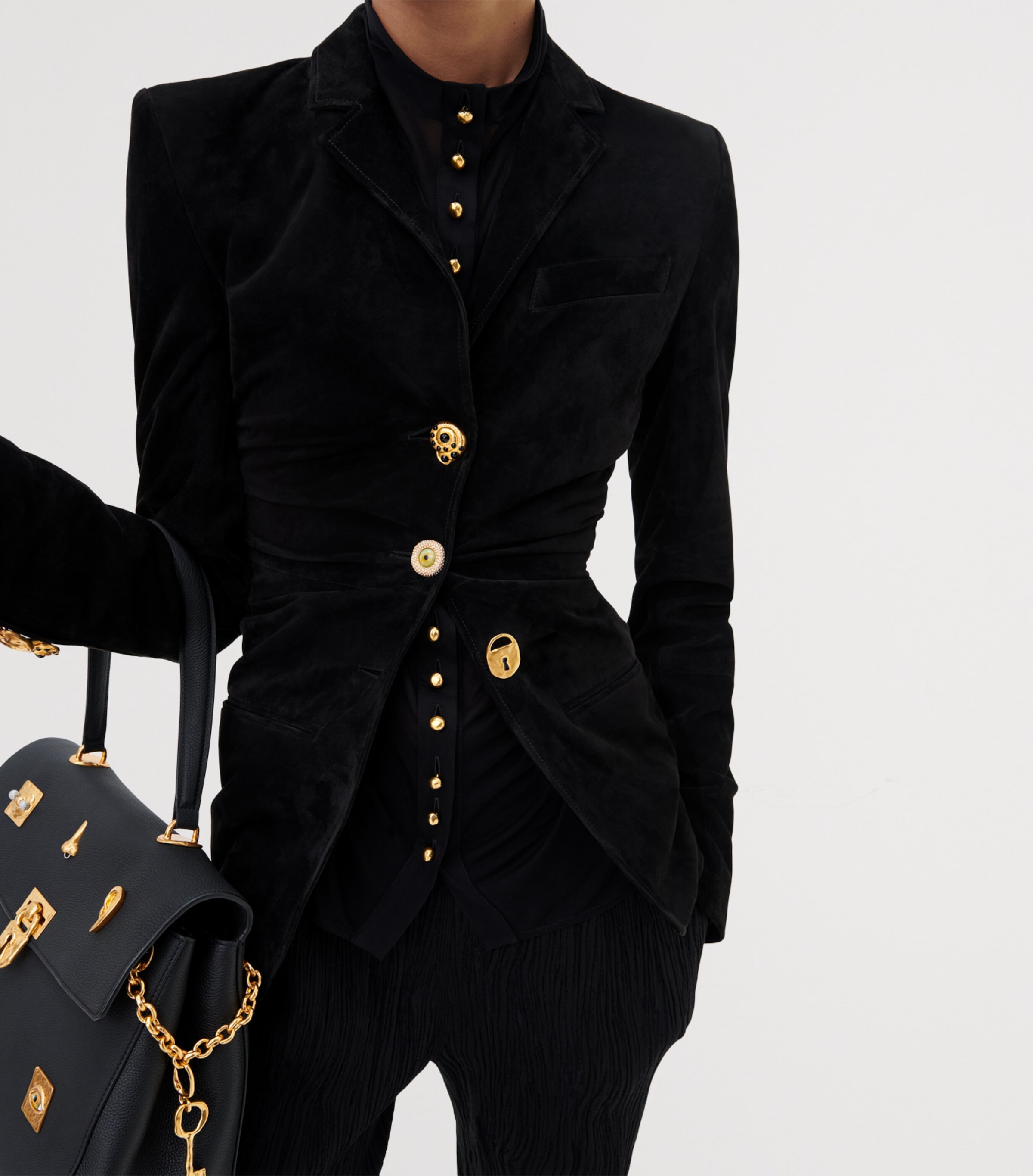 Schiaparelli Womens Wool Draped Blazer Black Image 5