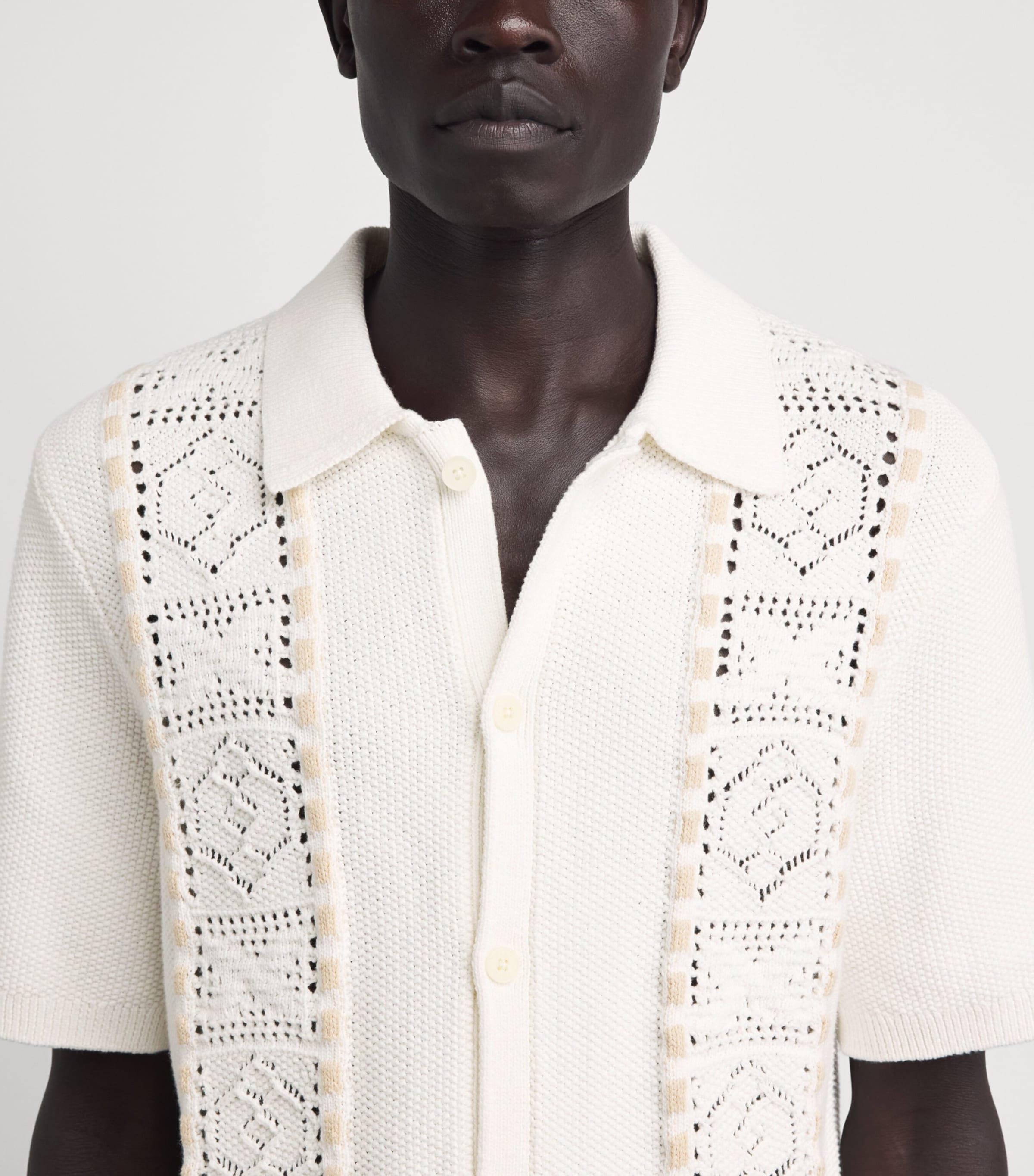 Wax London Mens Cotton Knitted Tellaro Shirt Ecru Image 3