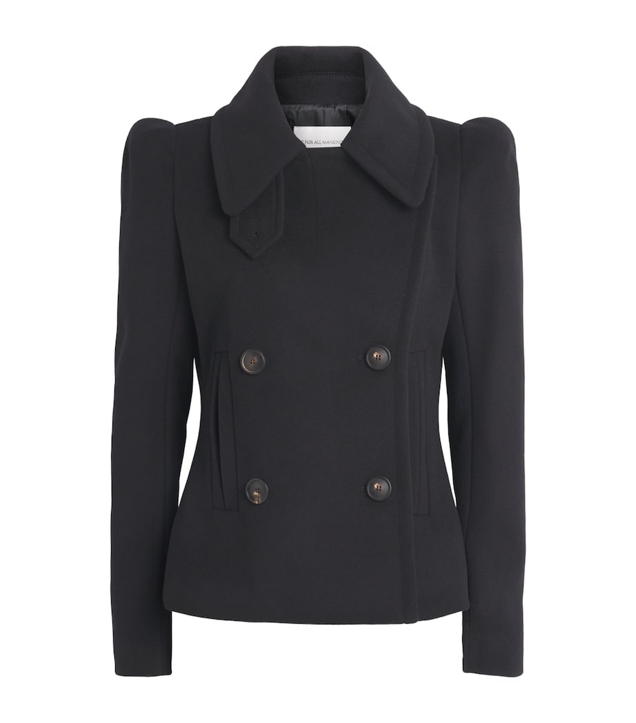 7 For All Mankind Womens Wool-Blend Double-Breasted Fitted Blazer Black Image 1