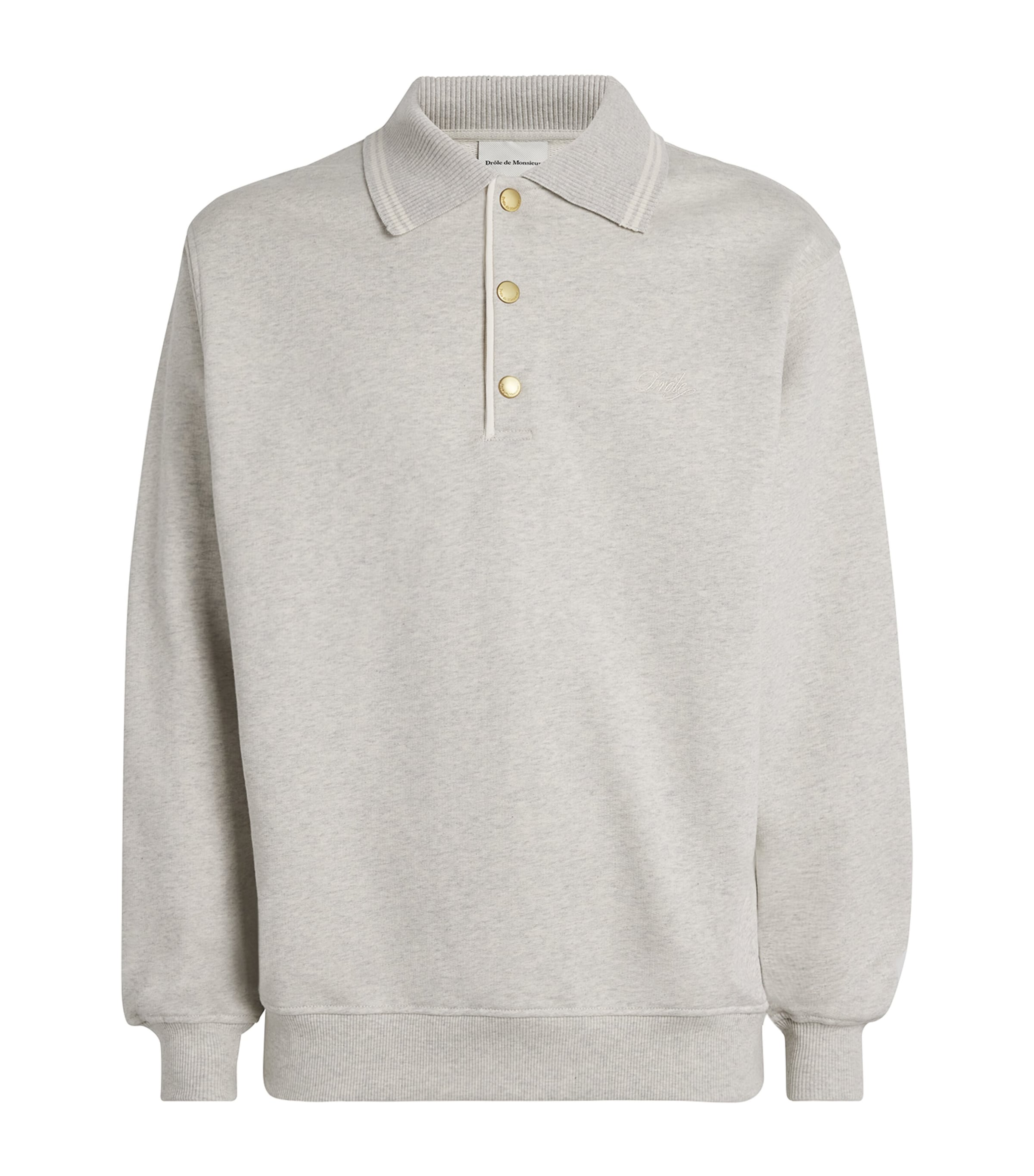 Drôle De Monsieur Cotton Fleece Polo Sweatshirt In Gray