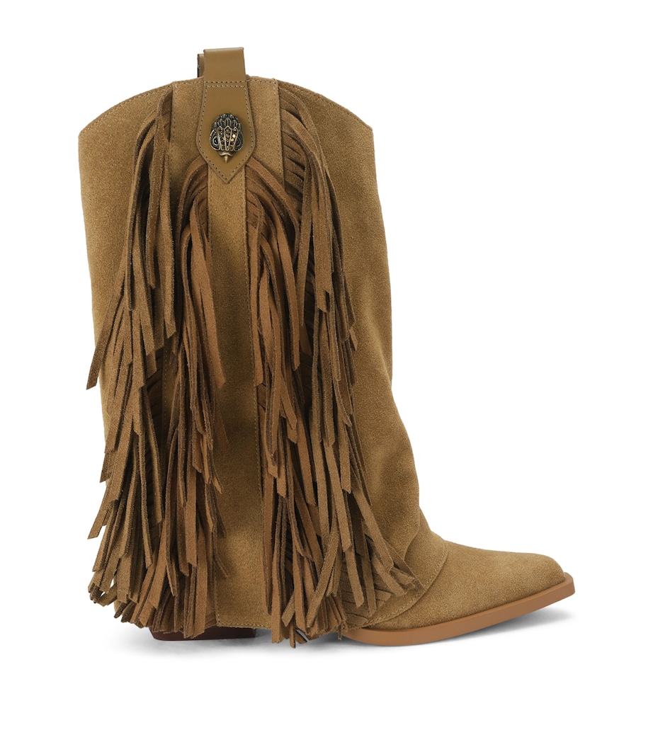 Kurt Geiger London Suede Gaiter Fringe Cowboy Boots Tan Comb Image 1