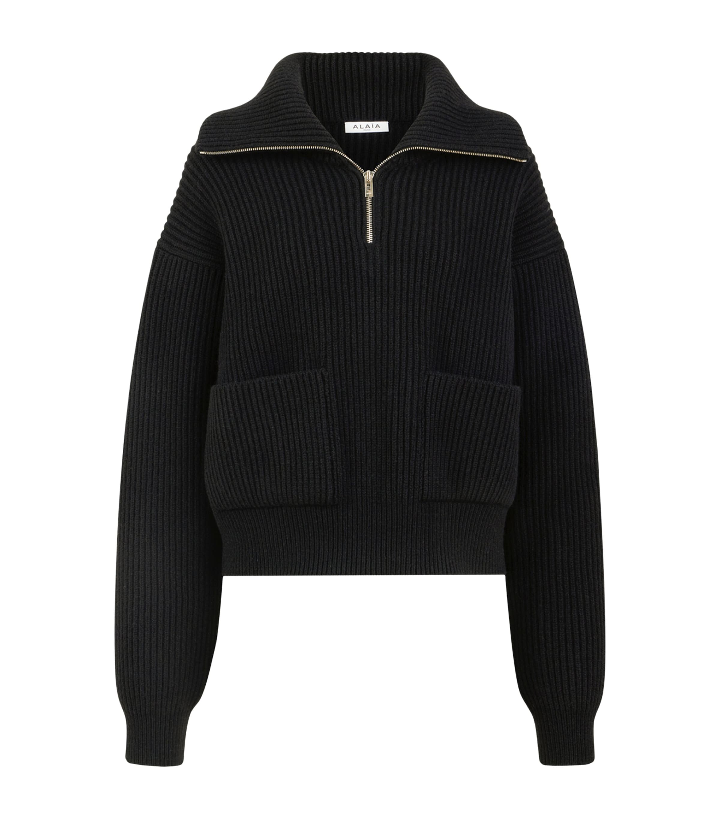 Alaïa Wool-cashmere-blend Quarter-zip Sweater In Black