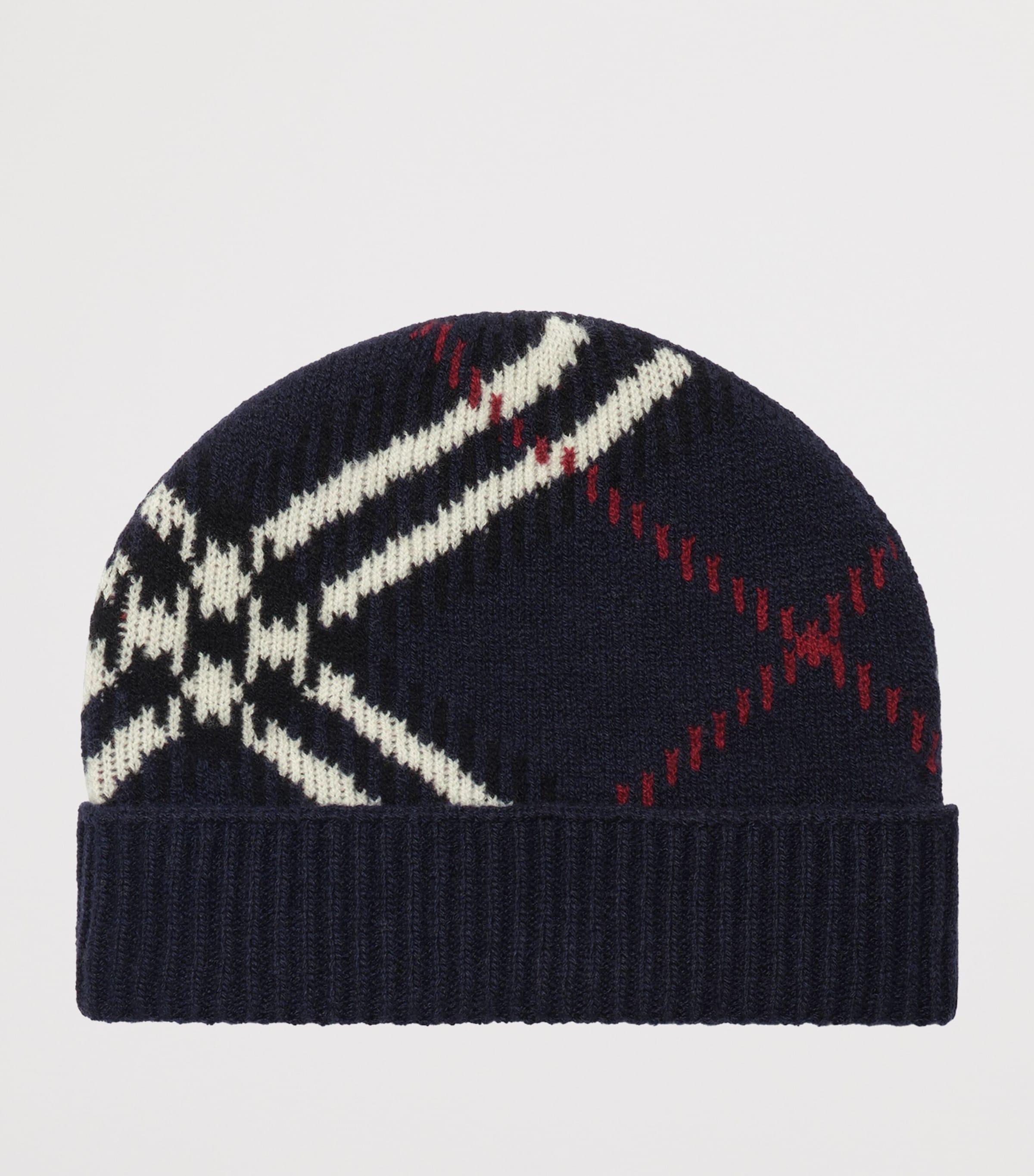 Burberry Cashmere-Blend Check Beanie Ink Blue Image 2