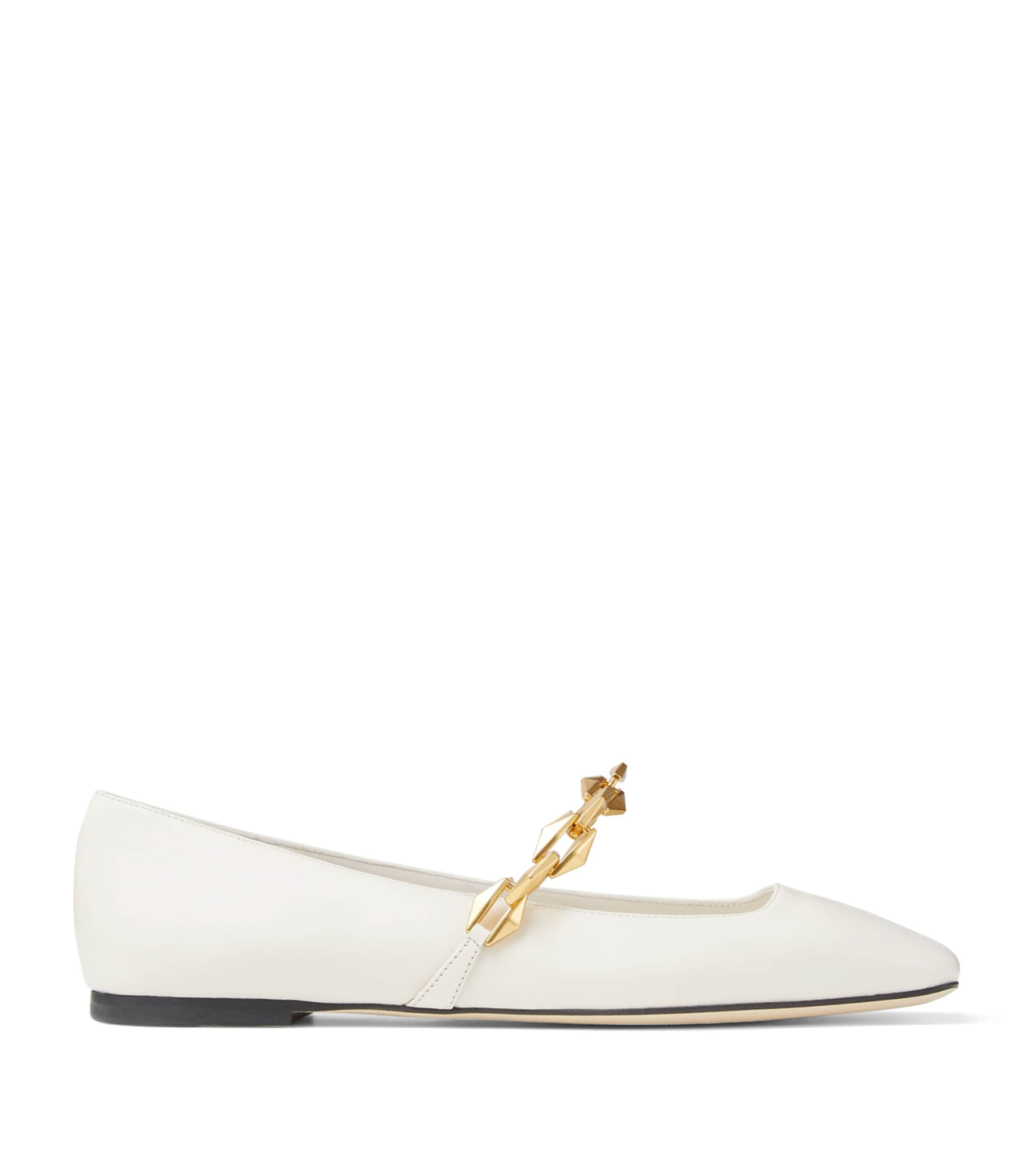 Jimmy Choo Diamond Tilda Leather Flats In White