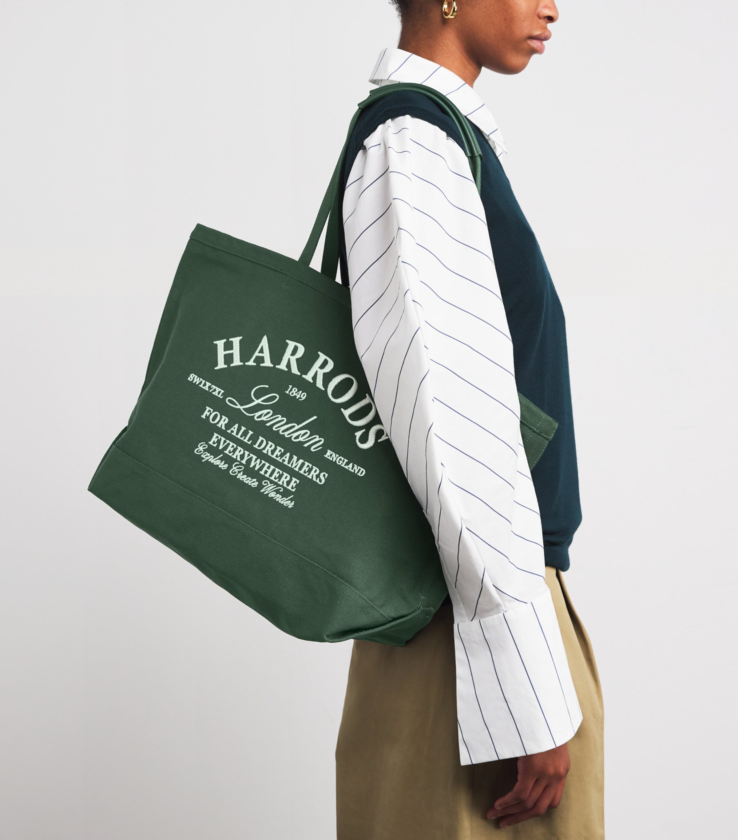 Large Embroidered Logo Tote Bag HARRODS GREEN Image 2