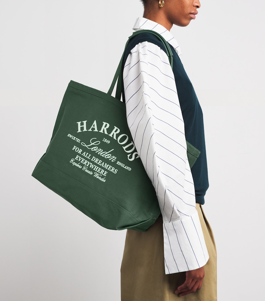 Large Embroidered Logo Tote Bag HARRODS GREEN Image 2