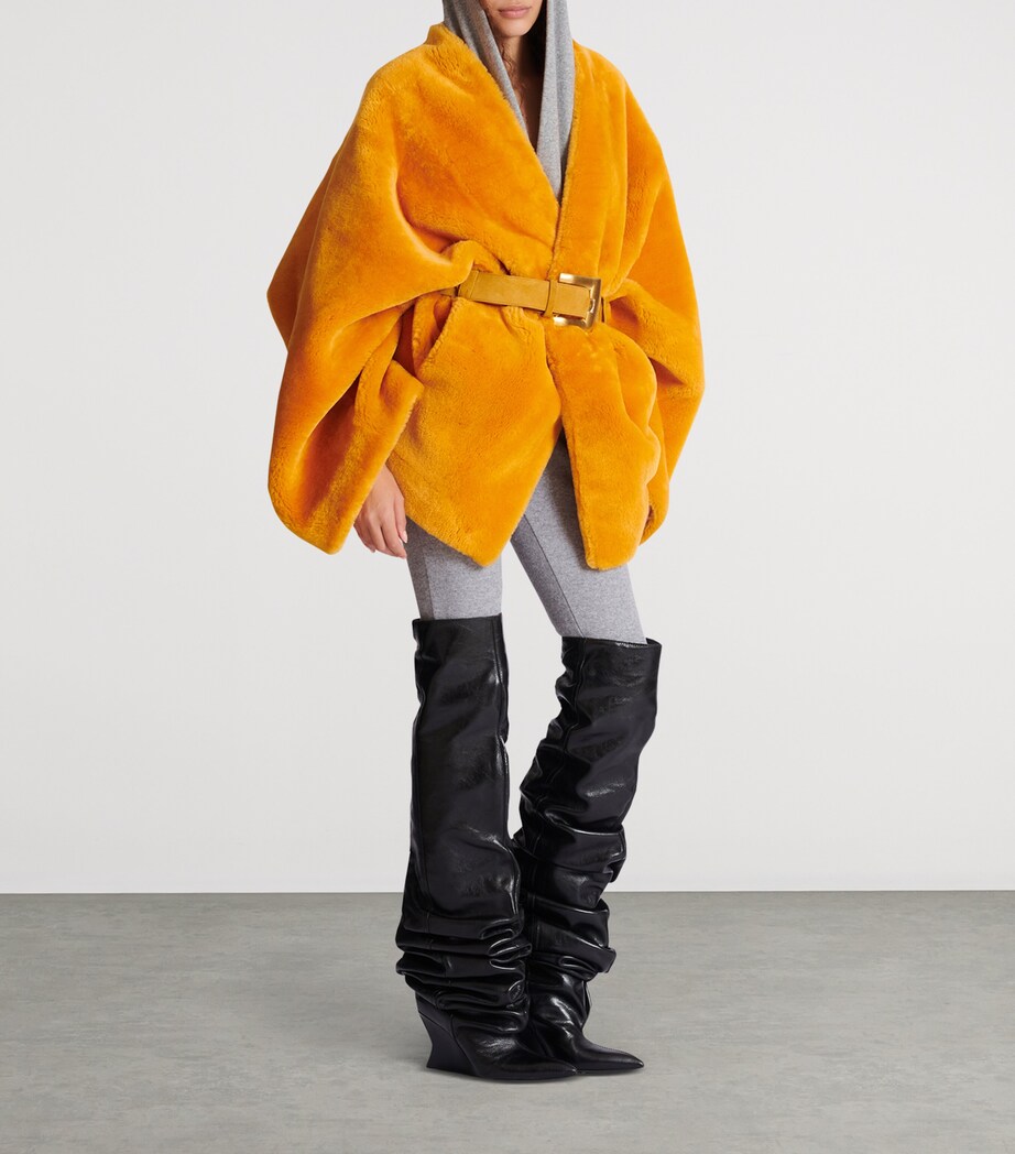 Shearling Belted Wrap Coat 1GF - MUSTARD Image 5