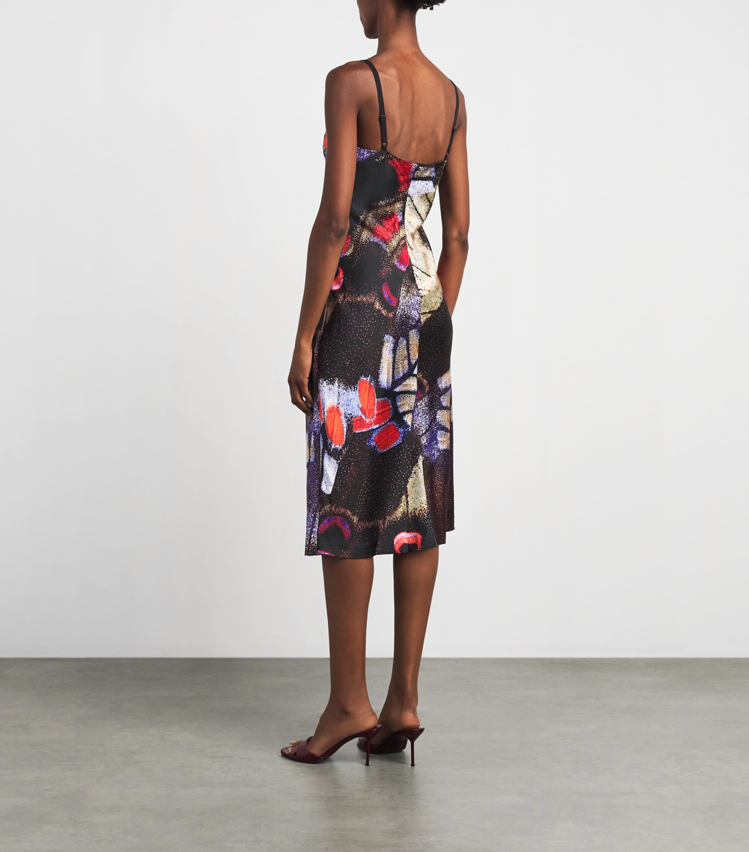STAUD Womens Silk-Blend Butterfly Evangeline Midi Dress Bffu Bttrfly Fuchsia Image 4