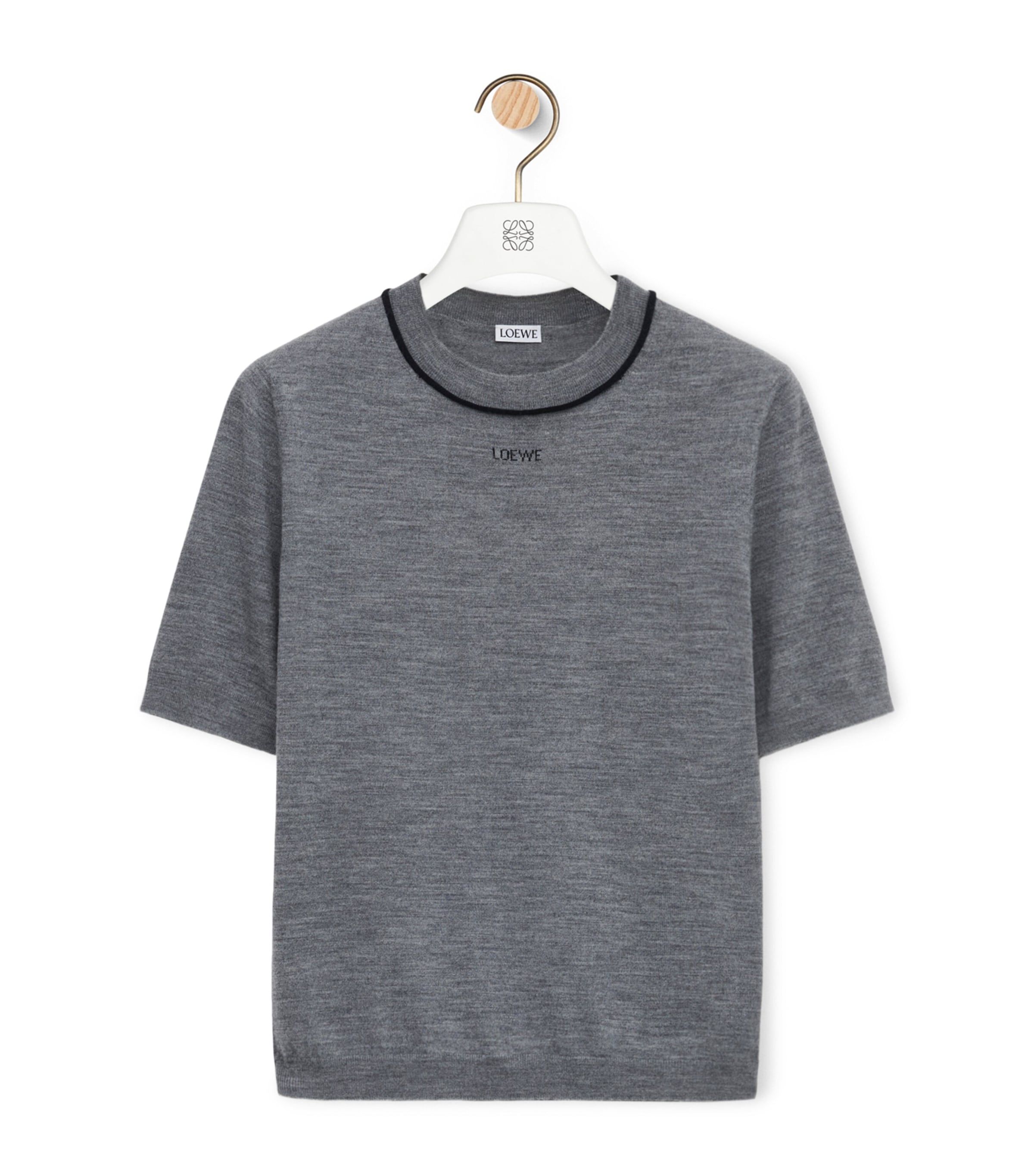 LOEWE Womens Wool Short-Sleeve Logo Sweater Grey/navy Blue Image 1