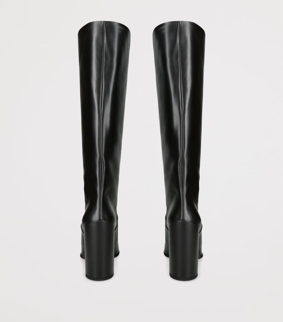 Leather Square-Toe Knee-High Boots 90 BLACK Image 2