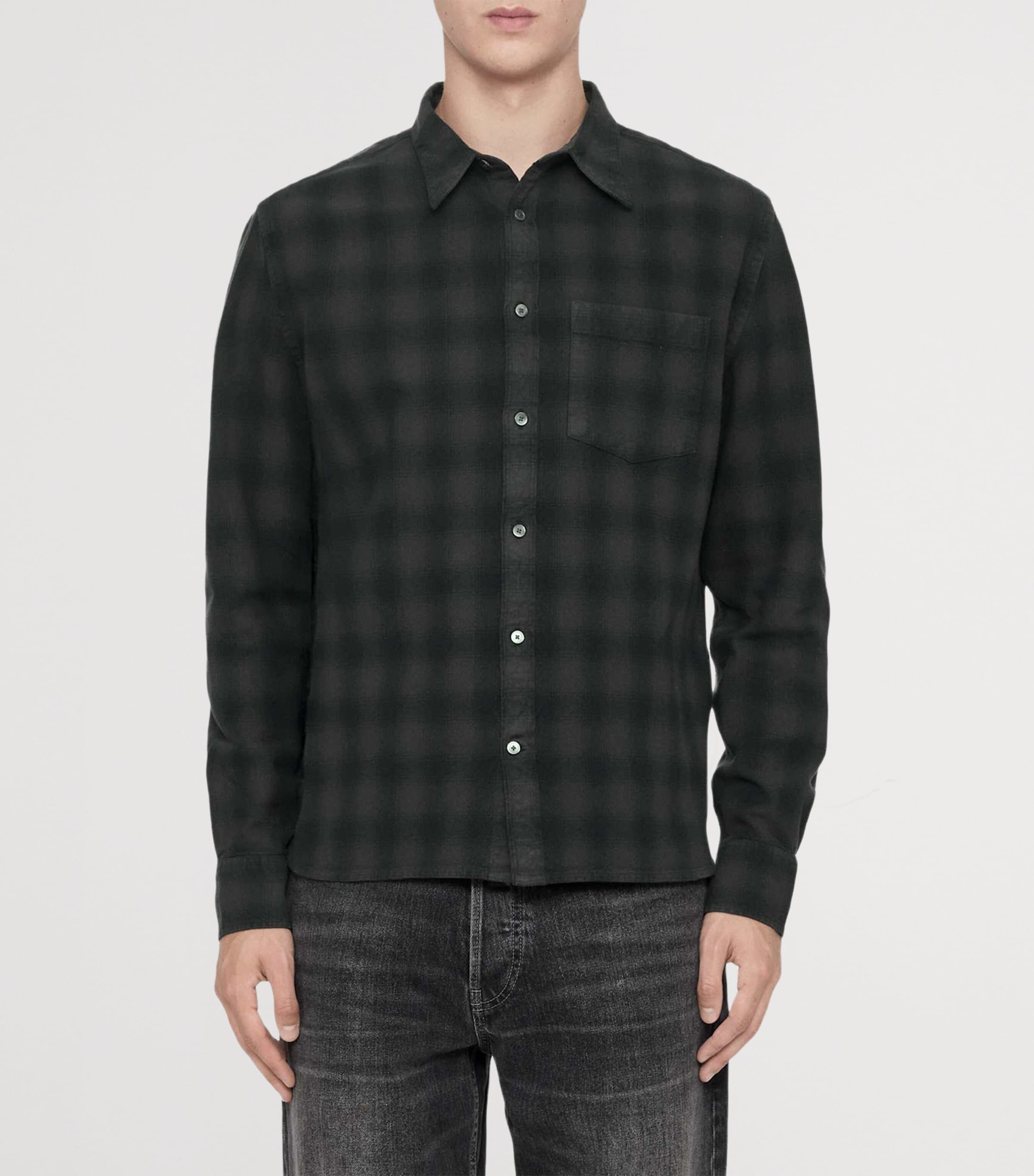 AllSaints Mens Organic Cotton Check Bower Shirt Anthracite Black Image 3