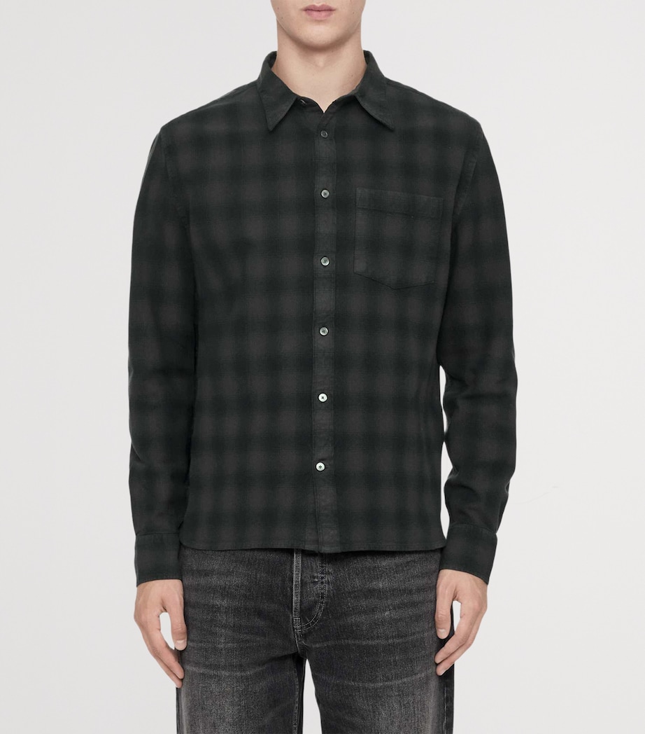 AllSaints Mens Organic Cotton Check Bower Shirt Anthracite Black Image 3
