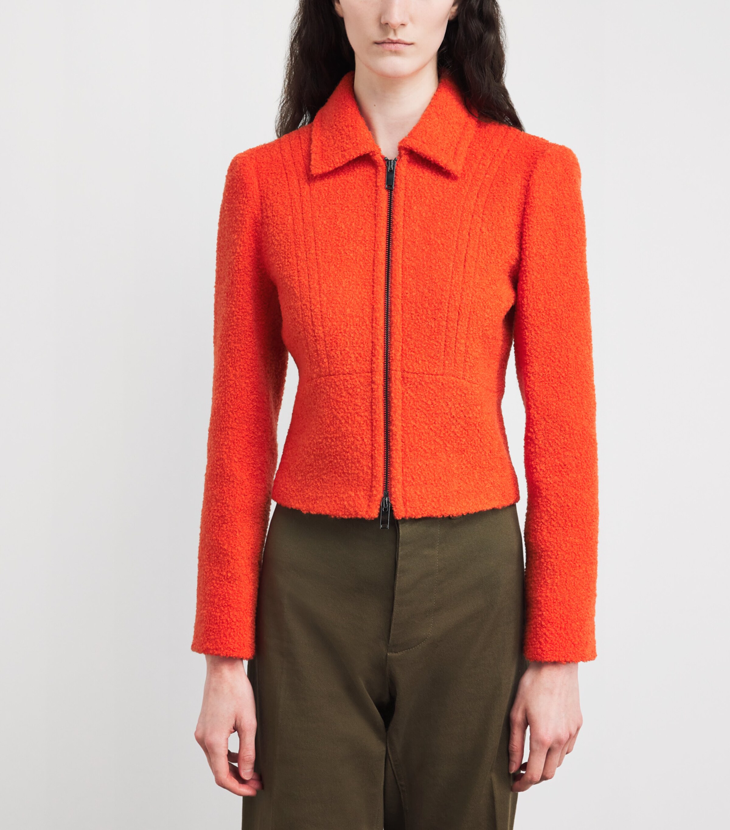 ME+EM Womens Wool-Blend Bouclé Cropped Jacket Vivid Orange Image 3