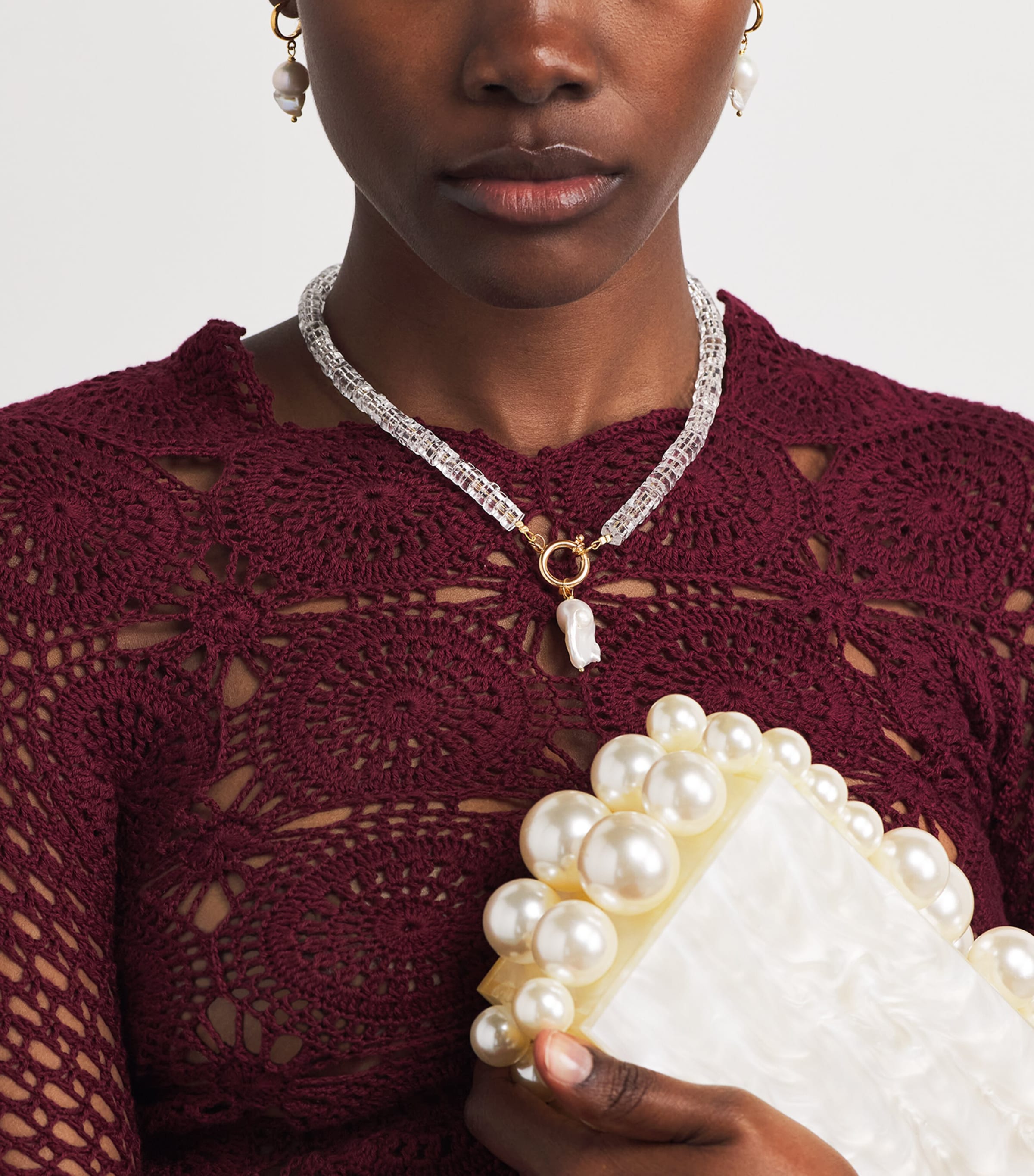 Hermina Athens Beaded Freshwater Pearl Necklace Gold Image 2
