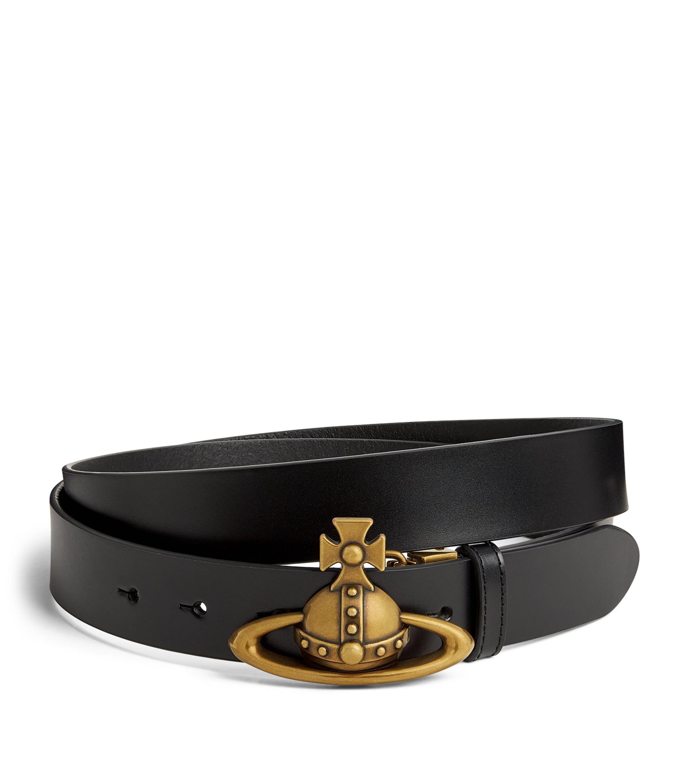 Vivienne Westwood Leather Orb Belt In Black