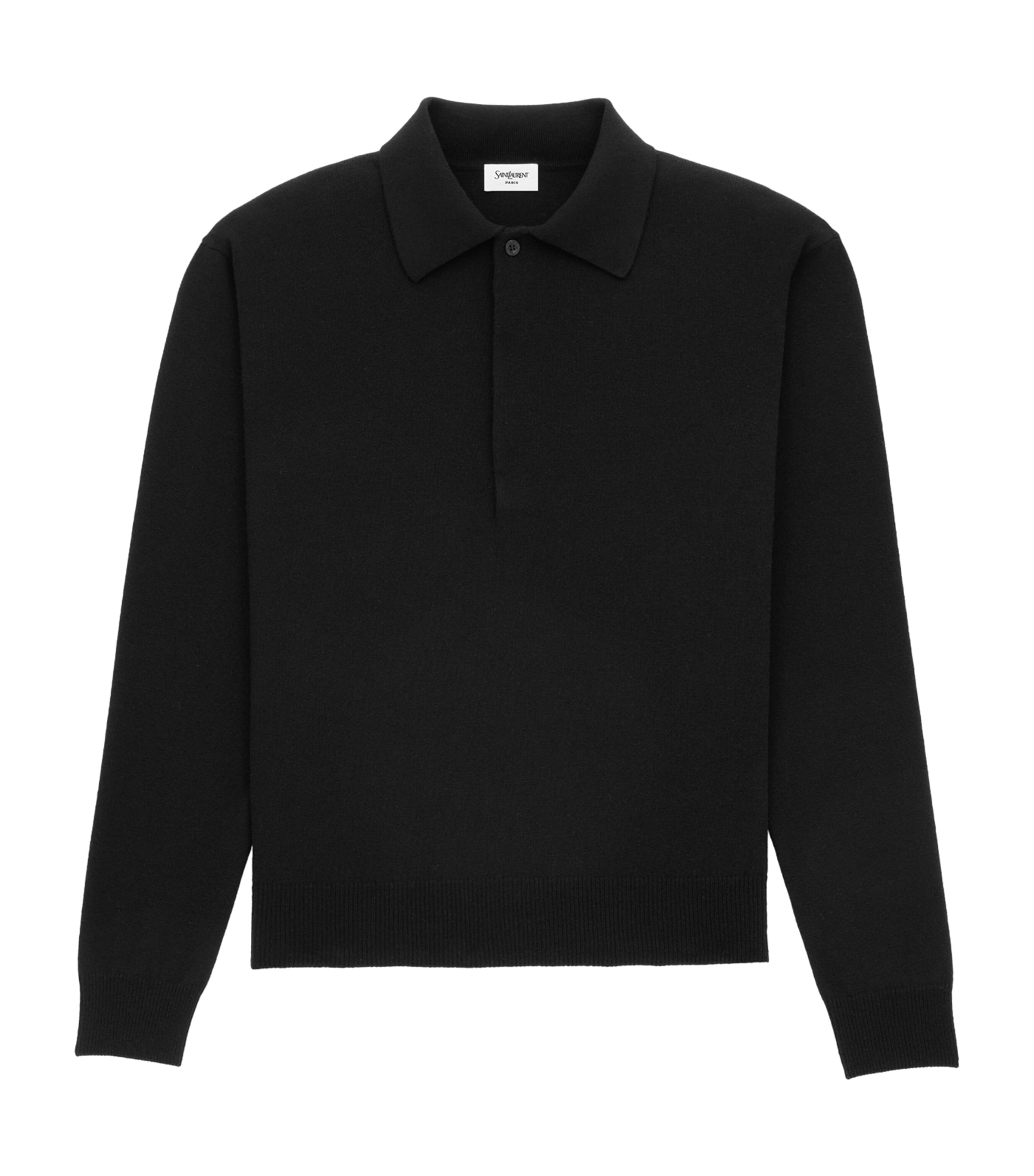 Saint Laurent Wool Collared Polo Shirt With Hidden Buttoning In Black
