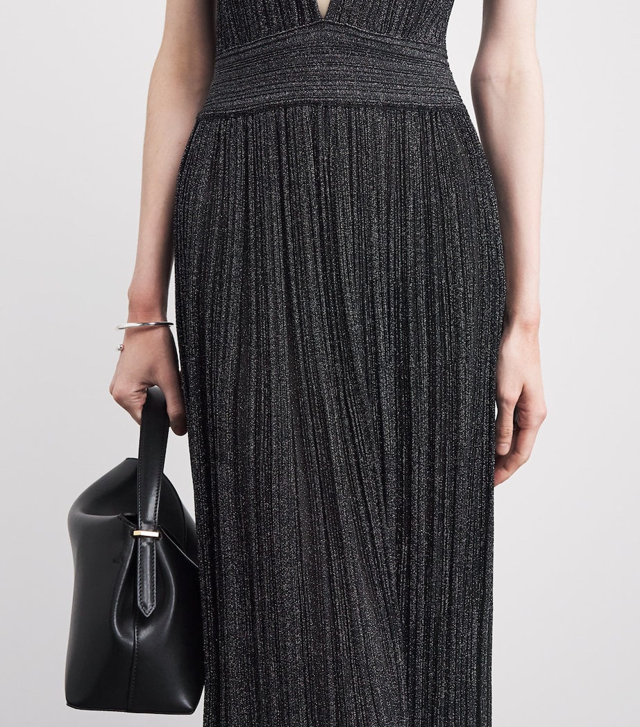 VALENTI Womens Knit Metallic V-Neck Maxi Dress Black Silver Image 5