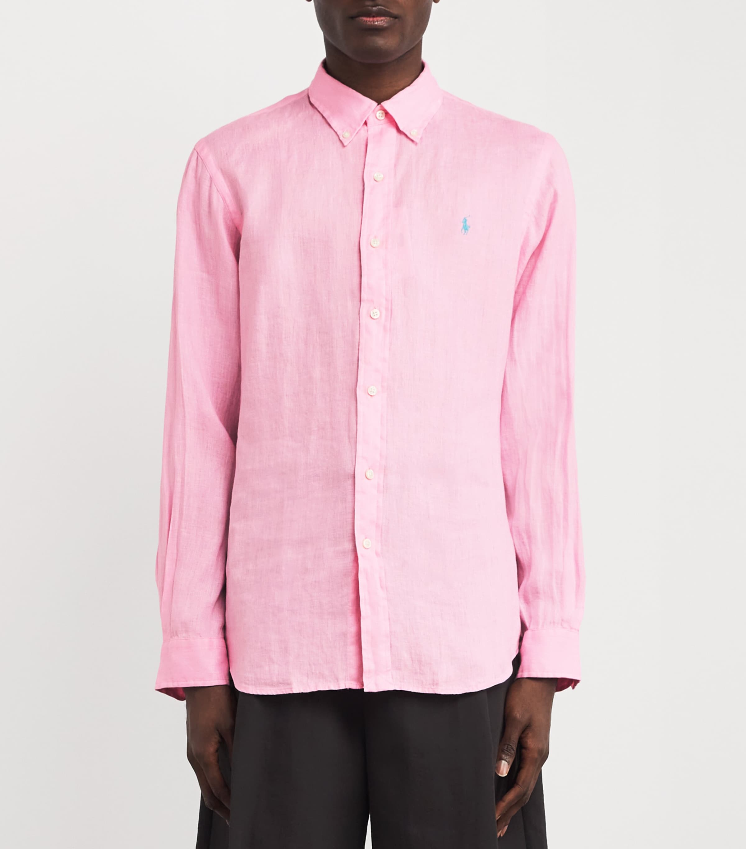 Polo Ralph Lauren Mens Linen Custom Fit Shirt Pink Image 3