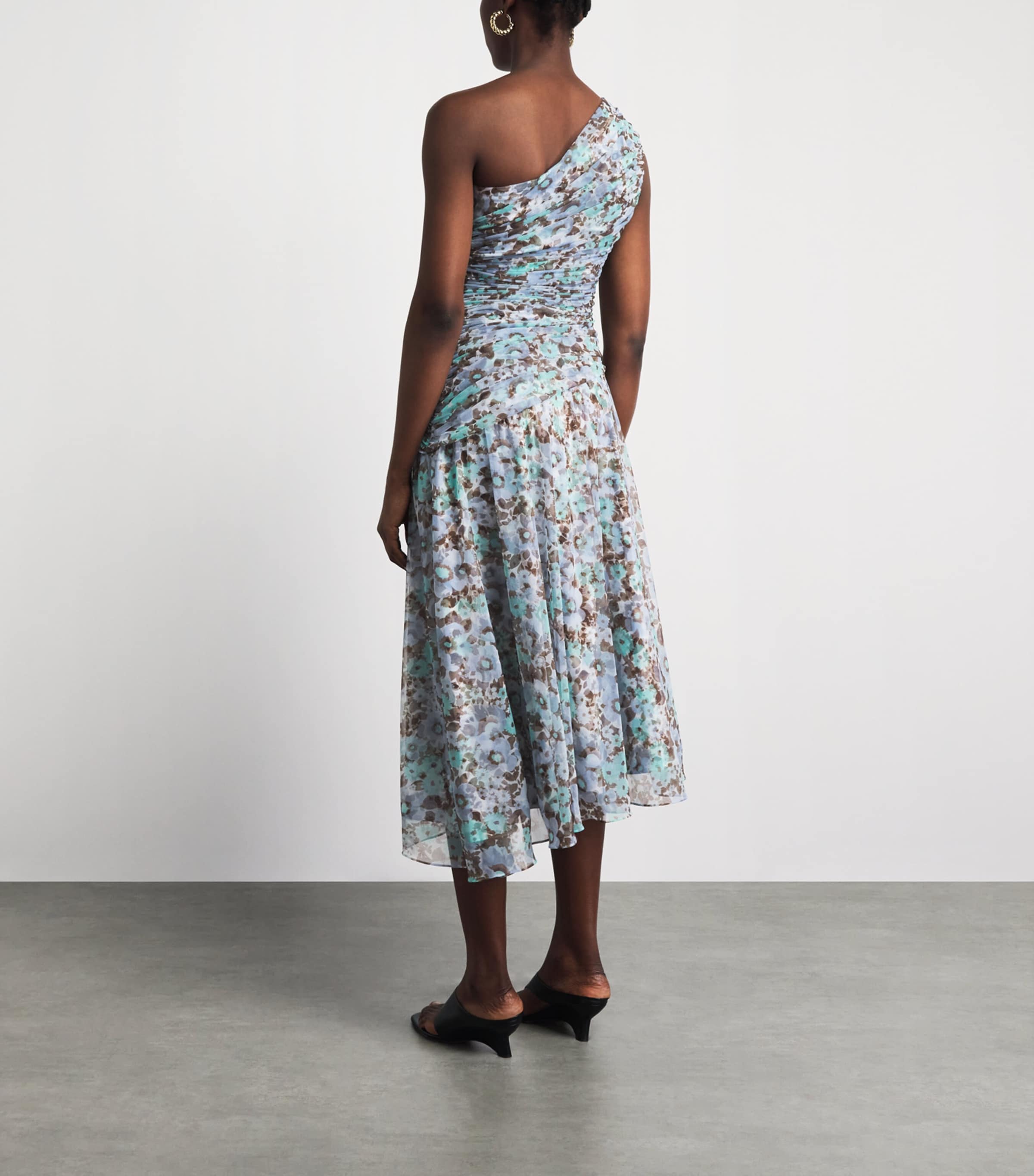Tory Burch Womens Floral Satin Midi Dress Blue Floral Image 4