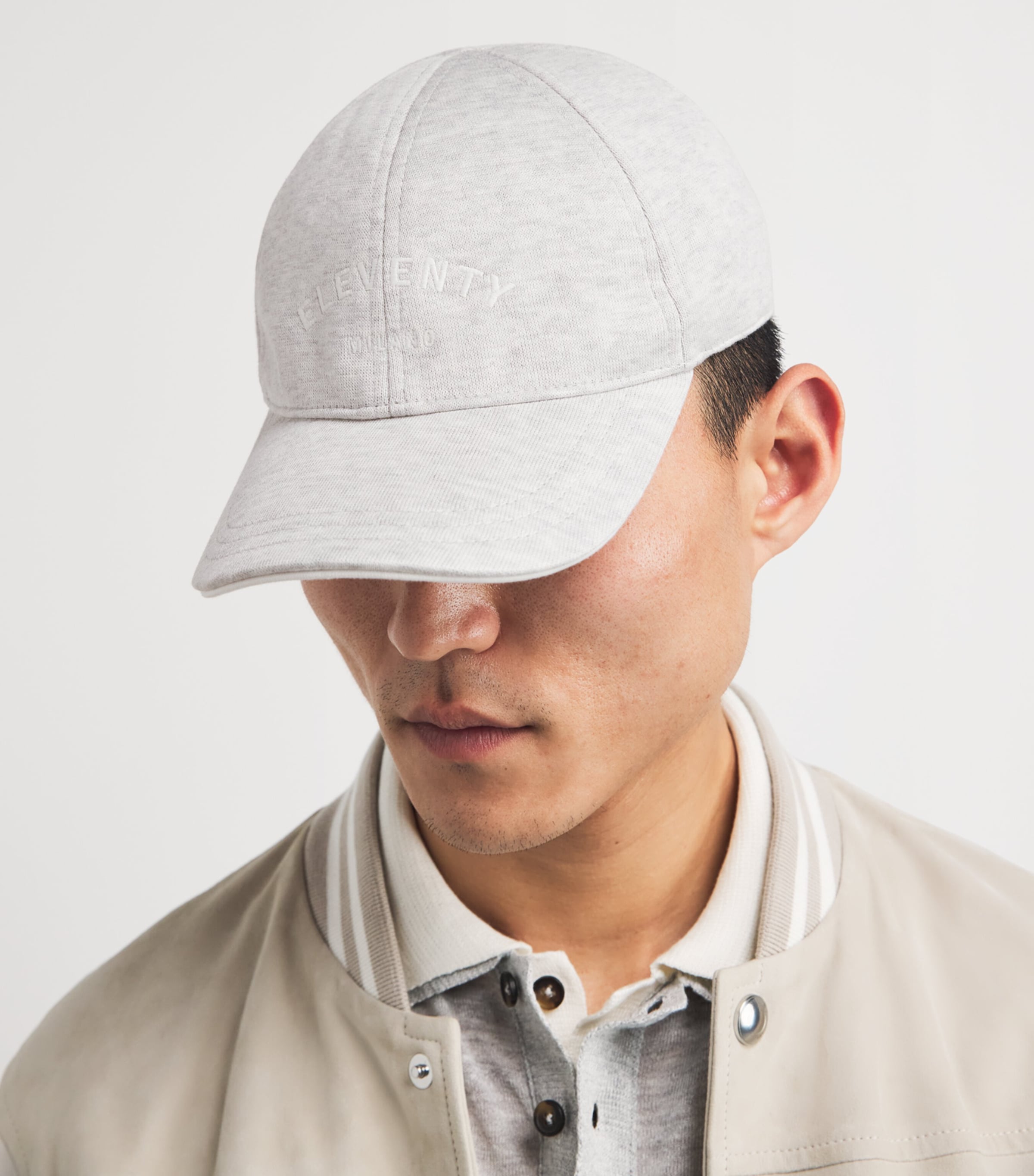 Eleventy Cotton Logo Baseball Cap Gr Chiaro, Bianco Image 2
