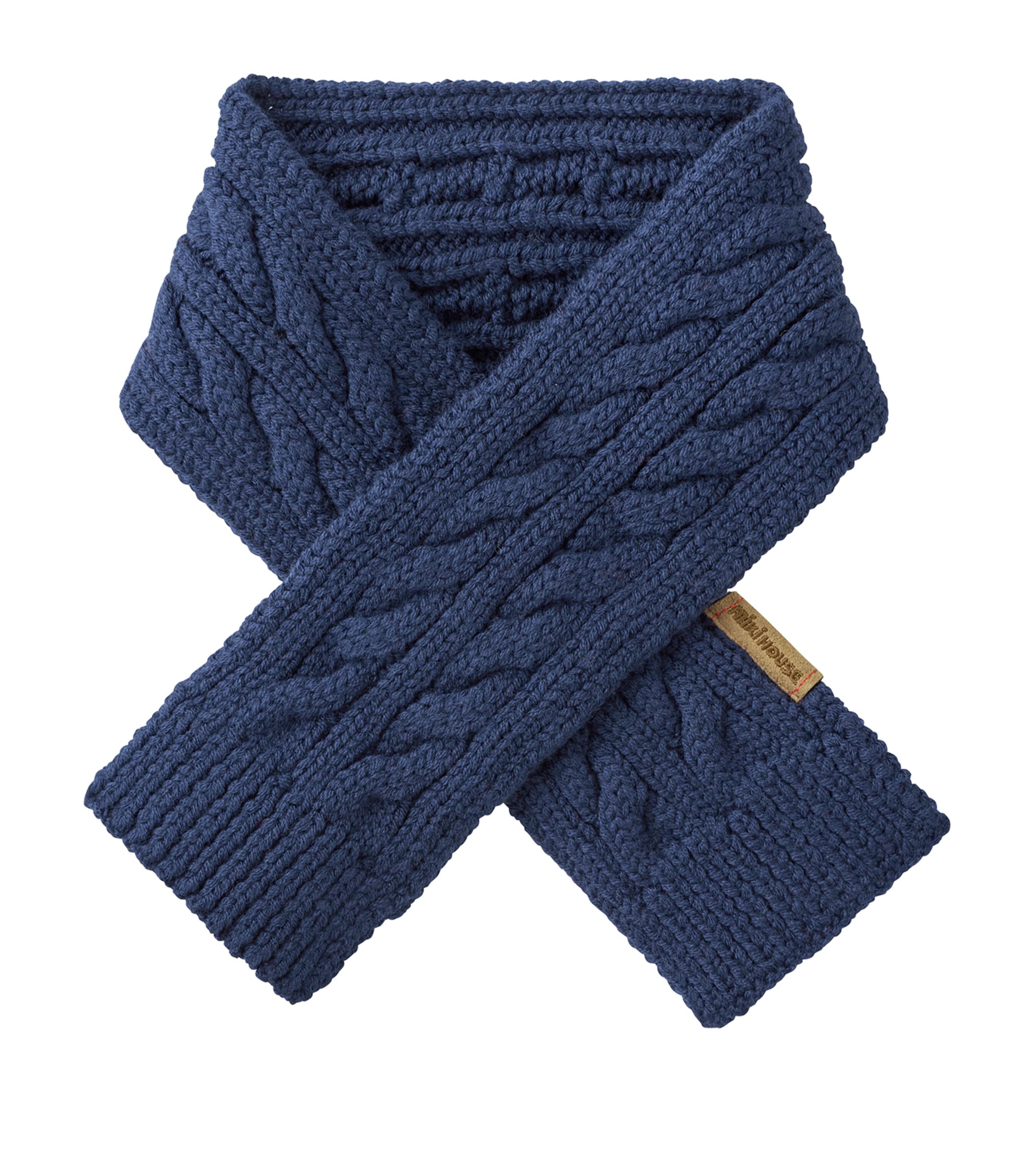 Shop Miki House Cable-knit Scarf In Navy