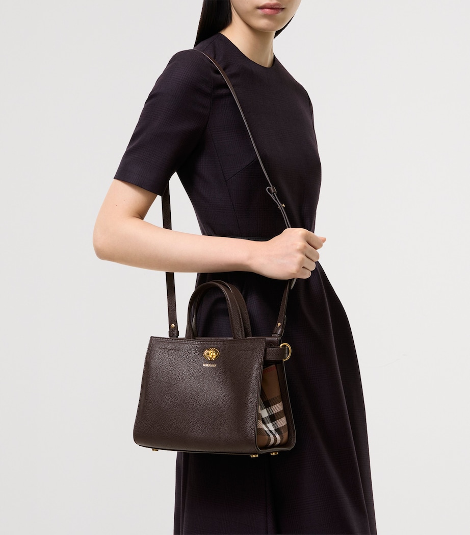 Burberry Mini Leather Cotswolds Check Tote Bag Chocolate Brown Image 3