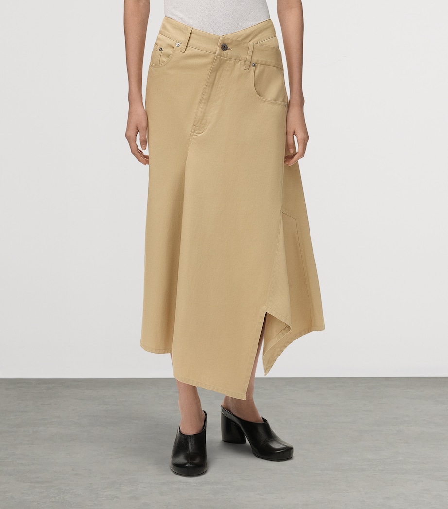 LOEWE Womens Cotton Asymmetric Midi Skirt Beige Image 3