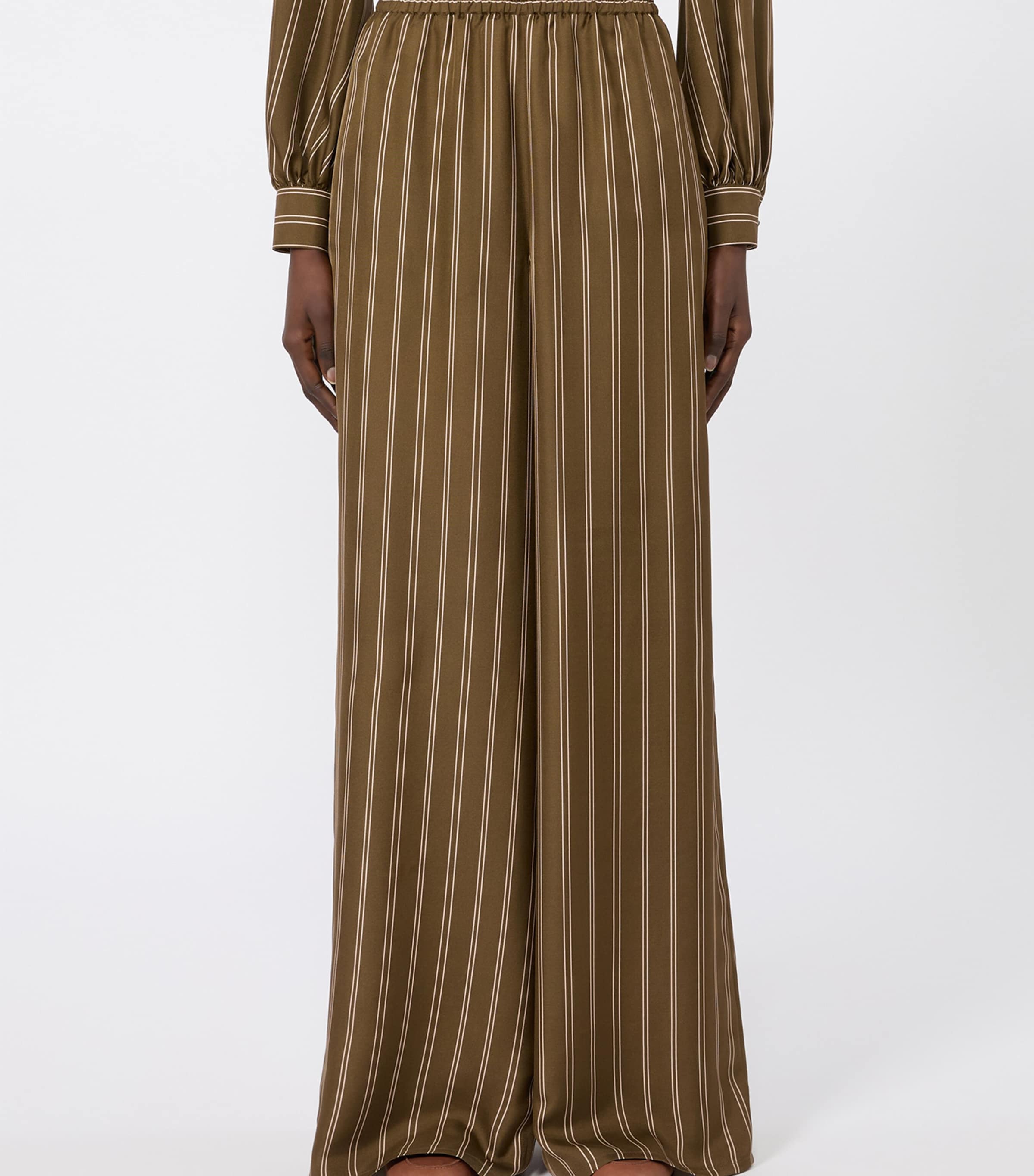Max Mara Womens Silk Stripe Wide-Leg Trousers Kaki Image 3