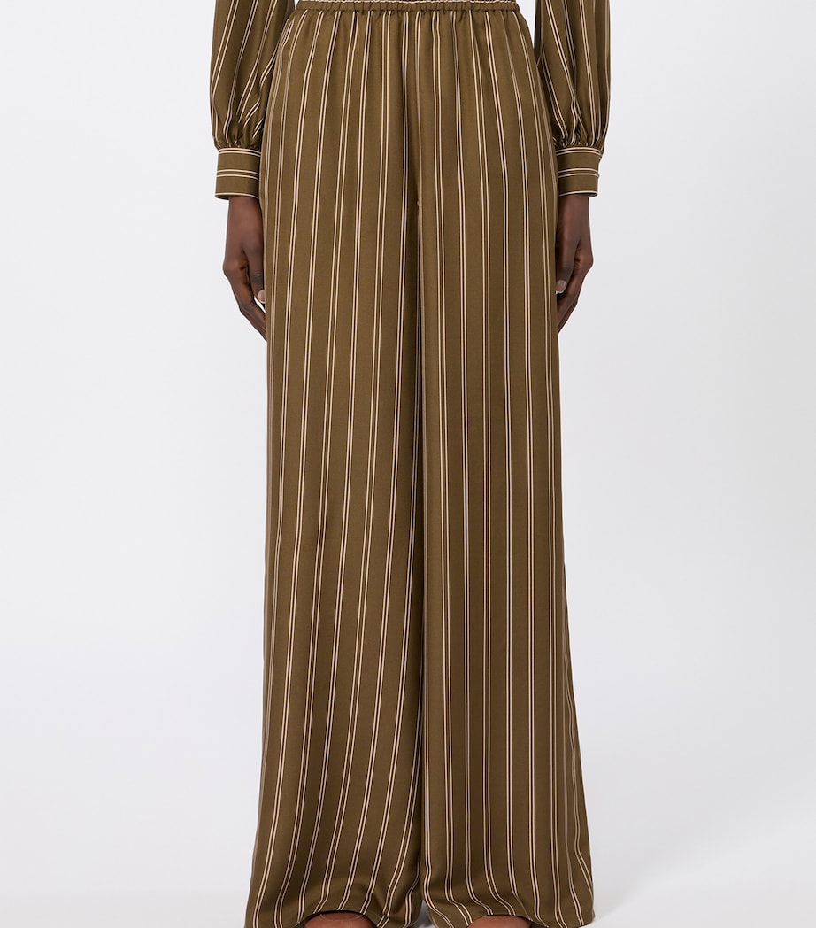 Max Mara Womens Silk Stripe Wide-Leg Trousers Kaki Image 3